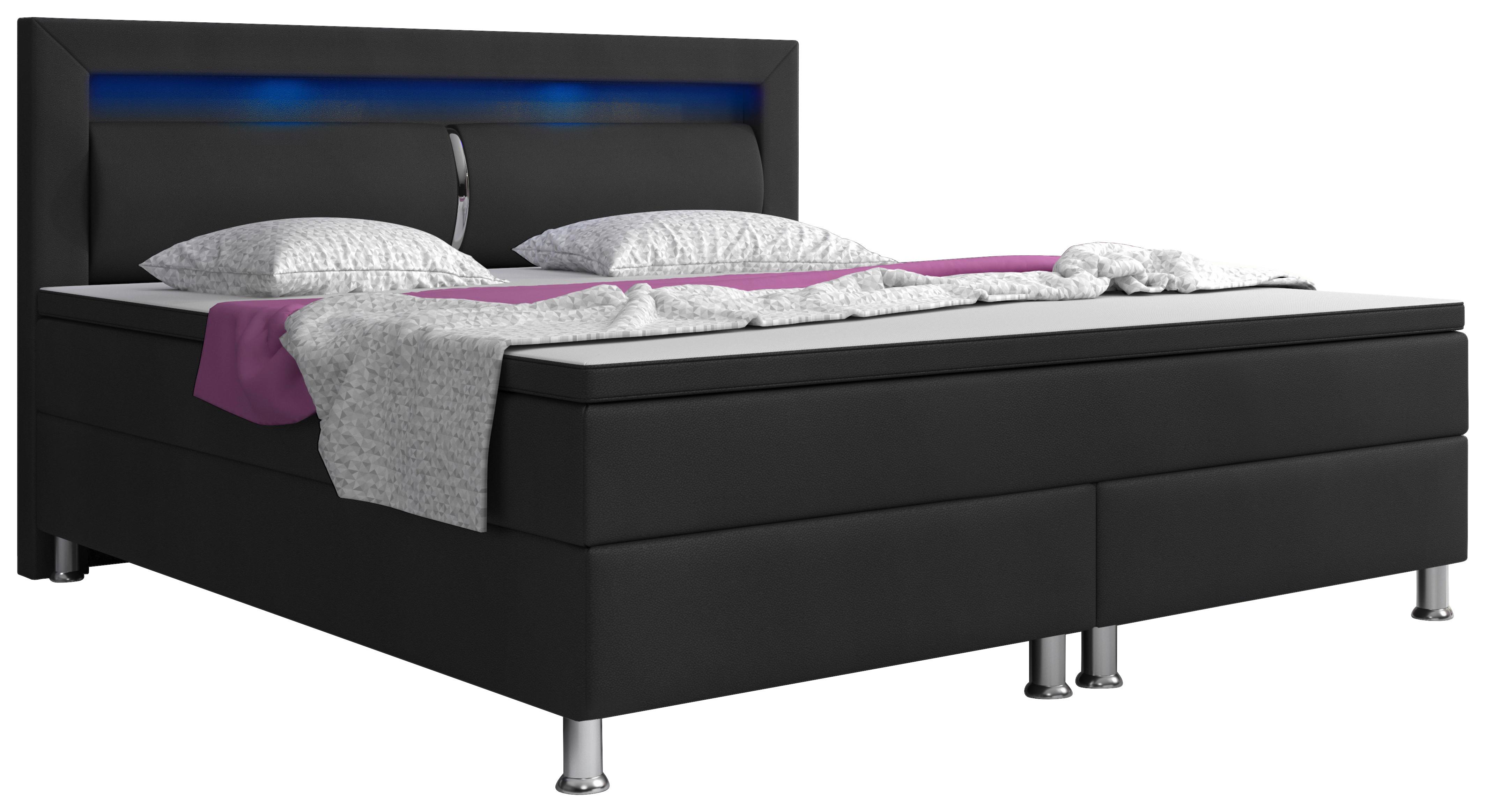 Boxspringbett Mit Topper / Matratze 180x200 Cm Milano - Silberfarben/Schwarz, KONVENTIONELL, Leder/Textil (180/115/210cm) - MID.YOU