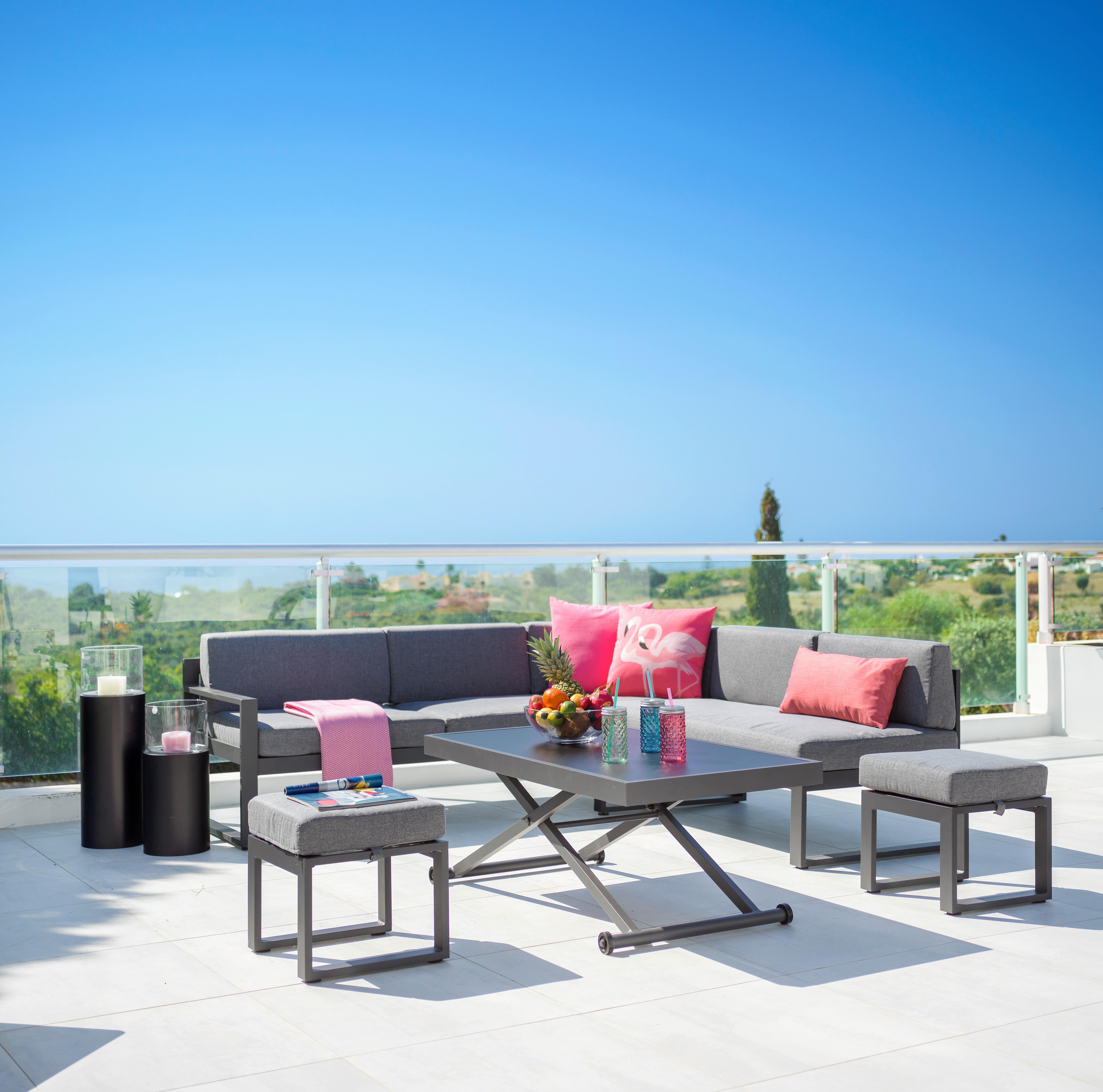 TERASOVÁ SEDACÍ SOUPRAVA MOSKAU 1 - šedá/antracitová, Moderní, kov/textil (200/213/62cm) - Mömax