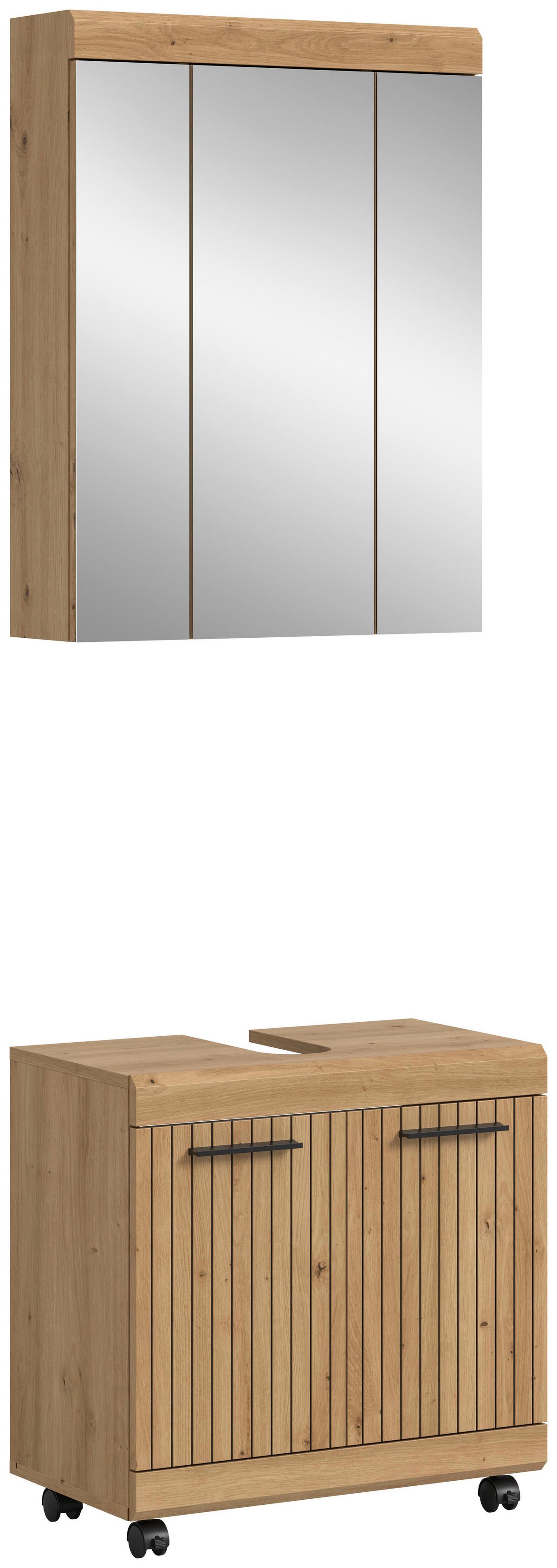 Badezimmer Scout Eiche Artisan Dekor B: 60cm - Schwarz/Eiche Artisan, Trend, Glas/Holzwerkstoff (60cm) - MID.YOU