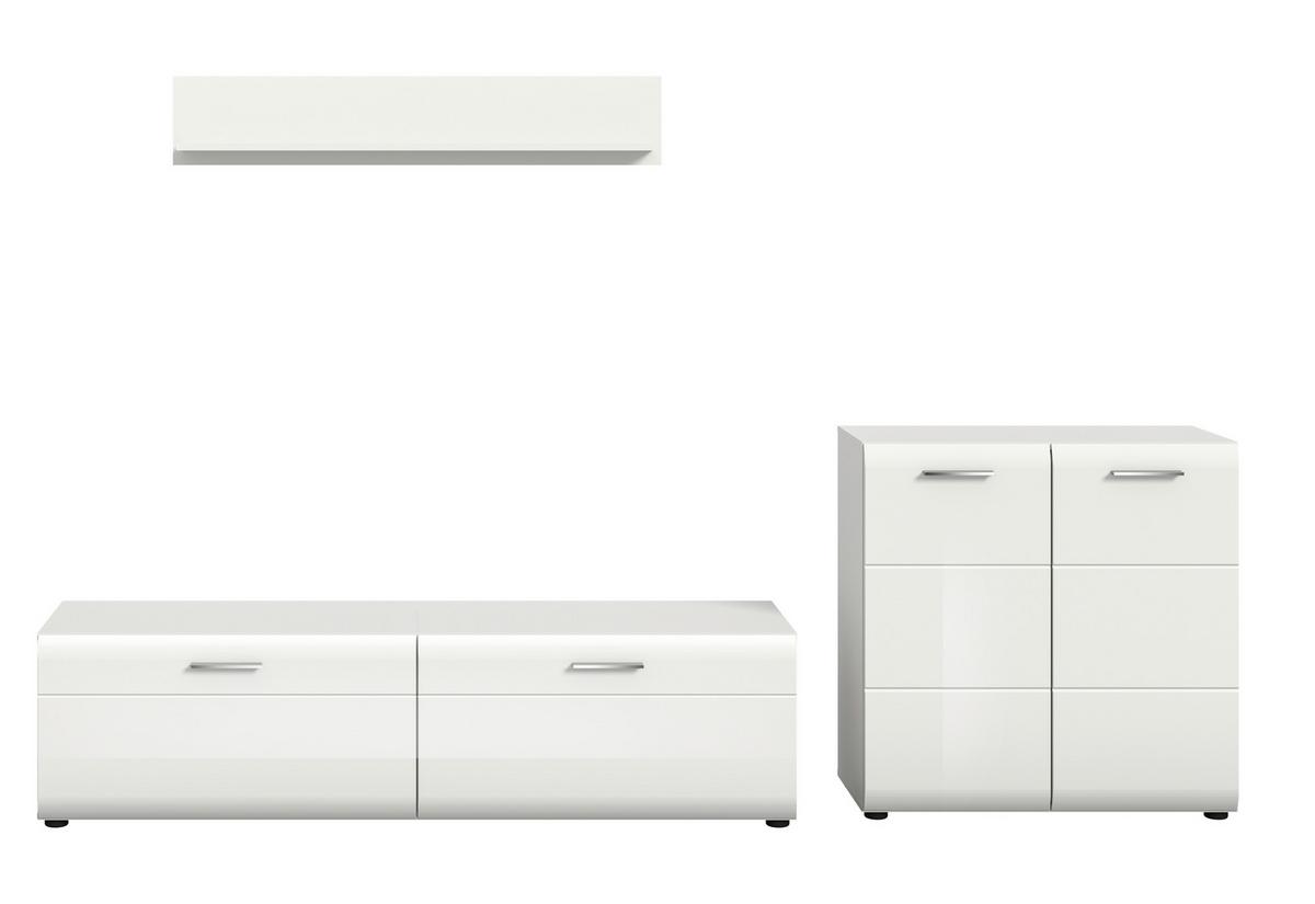 Sideboard Ice Weiß/weiß Hochglanz B: 255 Cm - Weiß Hochglanz/Schwarz, Design, Holzwerkstoff (255/160/41cm) - Livetastic