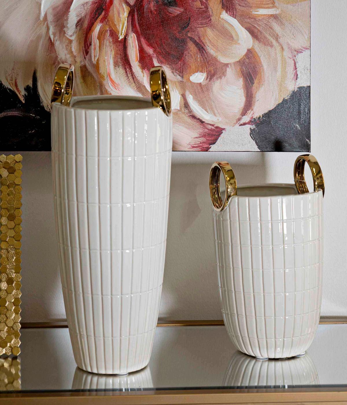 Vase Shopping Weiß, Goldfarben B: 18 Cm - Goldfarben/Weiß, Basics, Keramik (18/25/18cm)