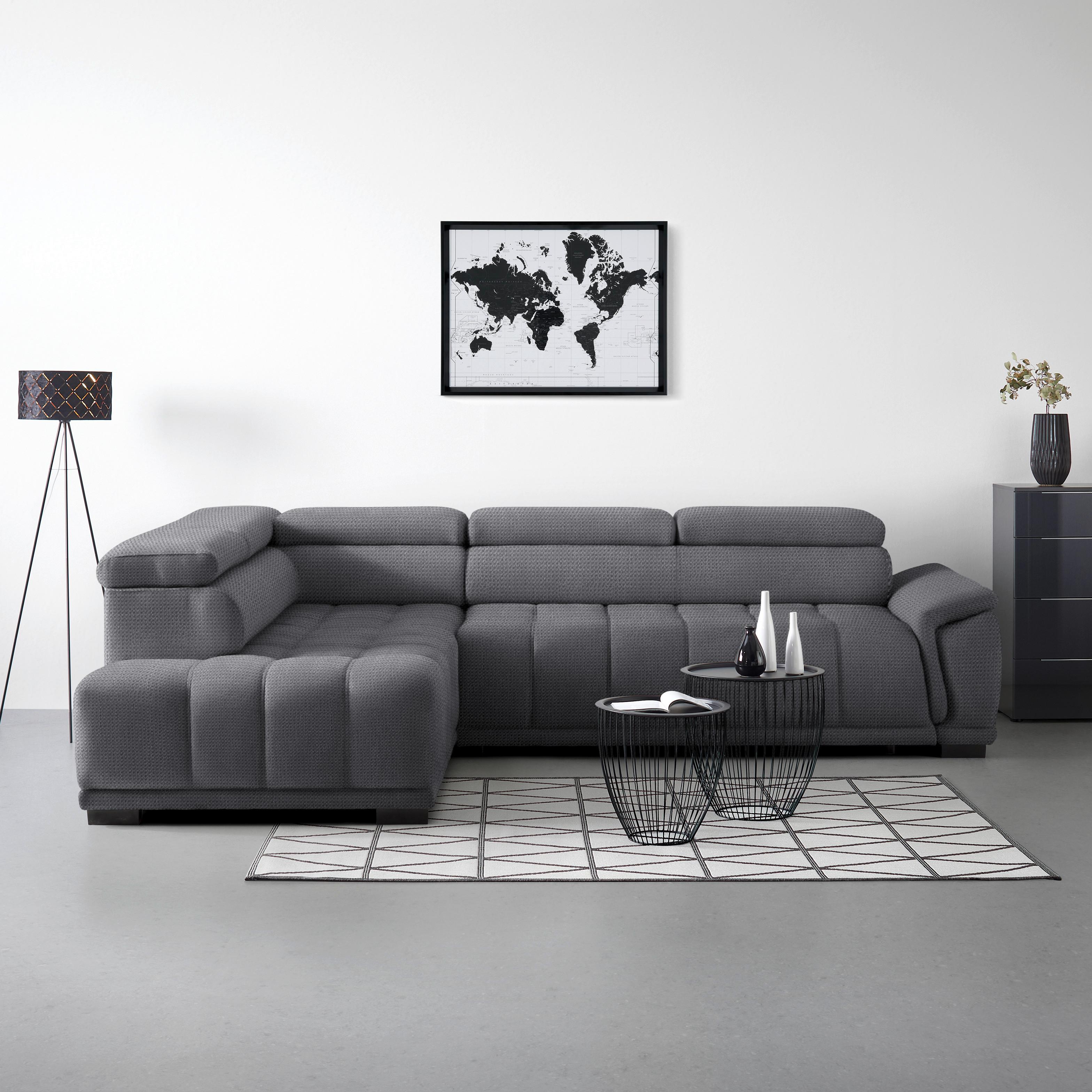 Rohová sedačka GRINALDI, ľavá, modrosivá - čierna/modrosivá, Modern, textil/plast (206/283cm) - Premium Living