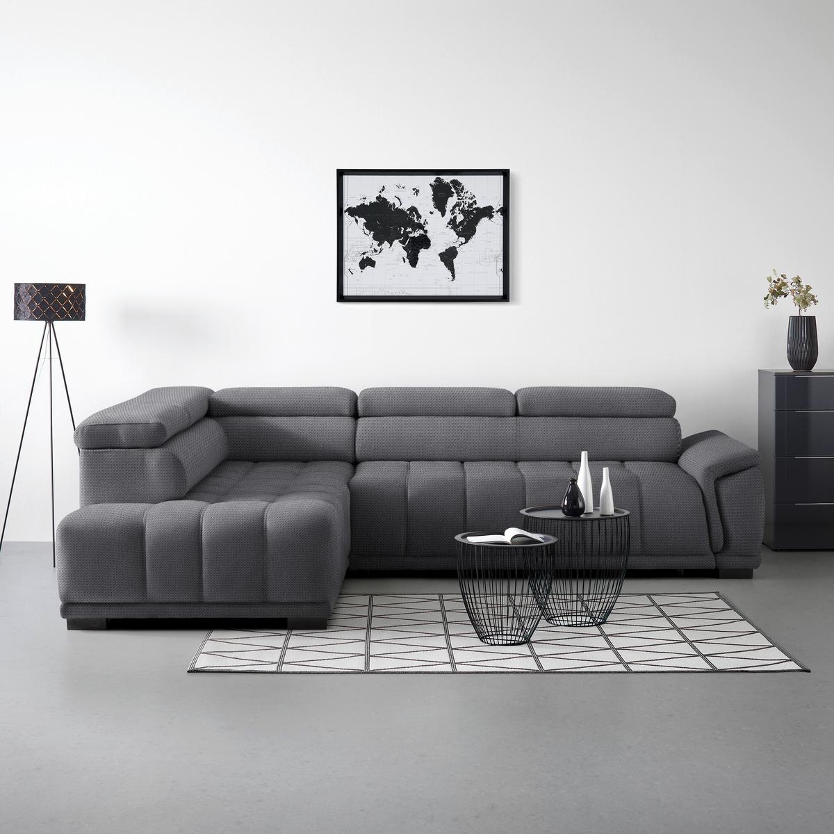 Rohová sedačka GRINALDI, ľavá, modrosivá - čierna/modrosivá, Modern, textil/plast (206/283cm) - Premium Living