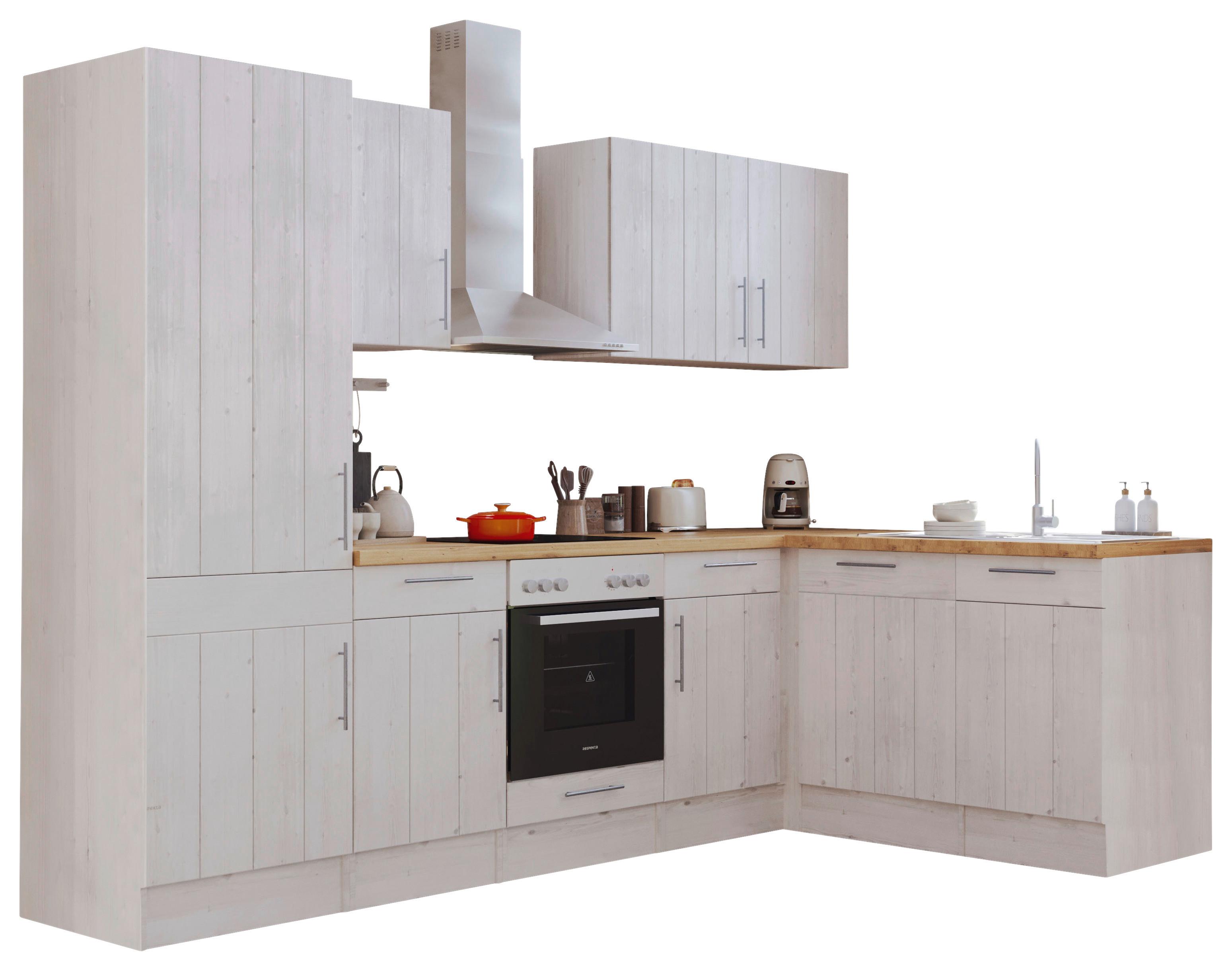 Eckküche Premium mit Geräten 280x172 cm Weiß/Eiche Dekor - Eichefarben/Weiß, ROMANTIK / LANDHAUS, Holzwerkstoff (280/172cm) - Respekta