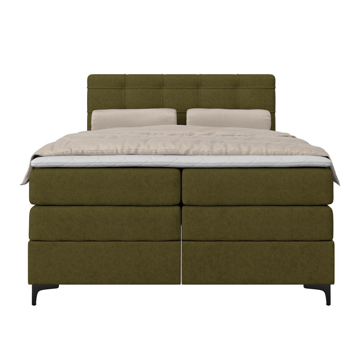 Boxspringbett MITTO Moosgrün 140x200 cm - Schwarz/Grün, KONVENTIONELL, Textil/Metall (140/200cm)