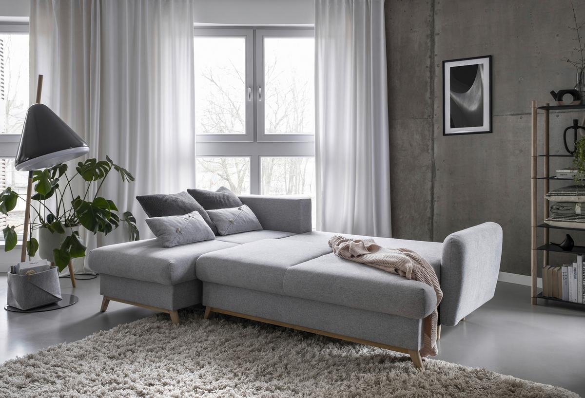 Ecksofa Scandic Lagom Beige S: 157x235 cm - Hellgrau/Naturfarben, Textil (157/235cm) - MID.YOU