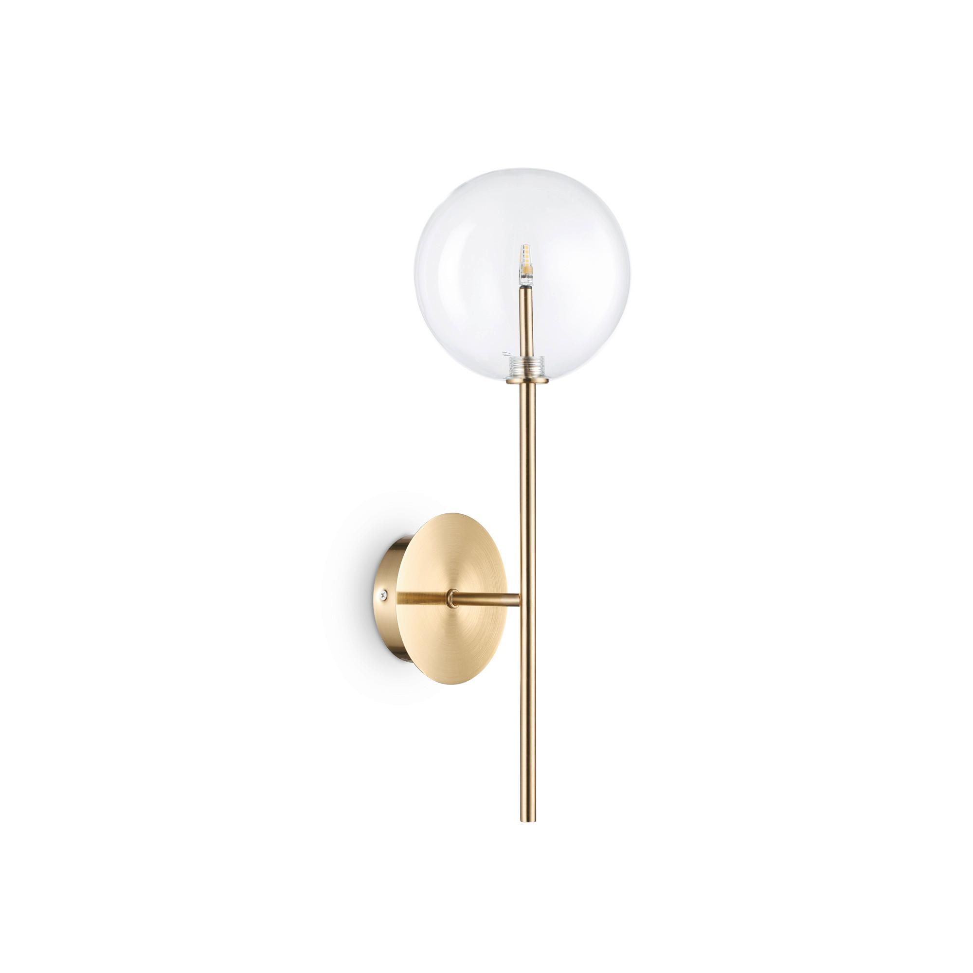 Wandleuchte Ottone Messingfarben B: 18 cm - Messingfarben, KONVENTIONELL, Glas/Metall (13/18/45cm) - Ideal Lux