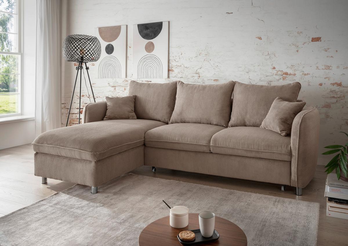 Eckschlafsofa Lauritio Graubraun S: 254x160 cm - Chromfarben/Graubraun, MODERN, Textil (254/160cm) - Livetastic