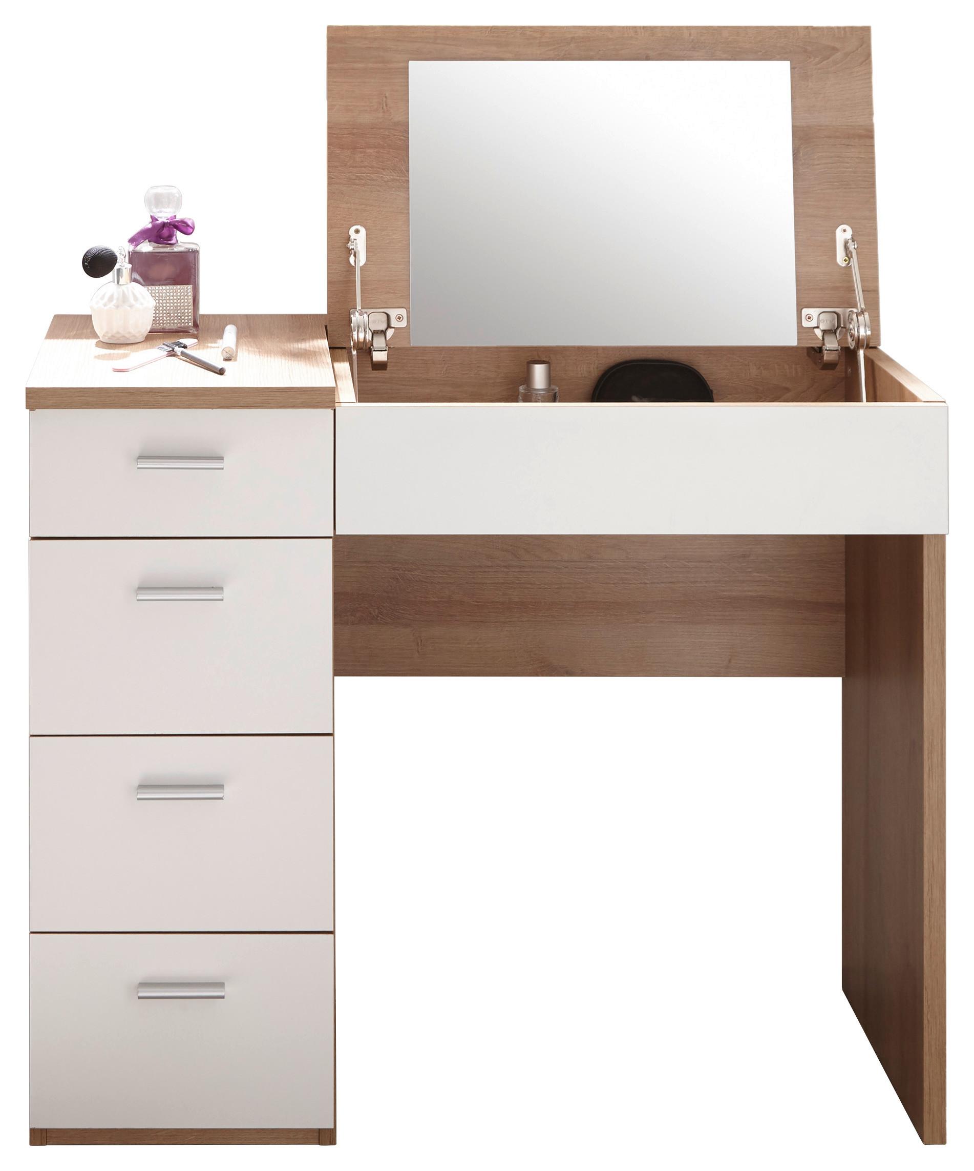 Schminktisch Make Up Weiß B: 90 cm mit Laden + Spiegel - Weiß/Sonoma Eiche, Design, Glas/Holzwerkstoff (90/76/42cm) - Xora