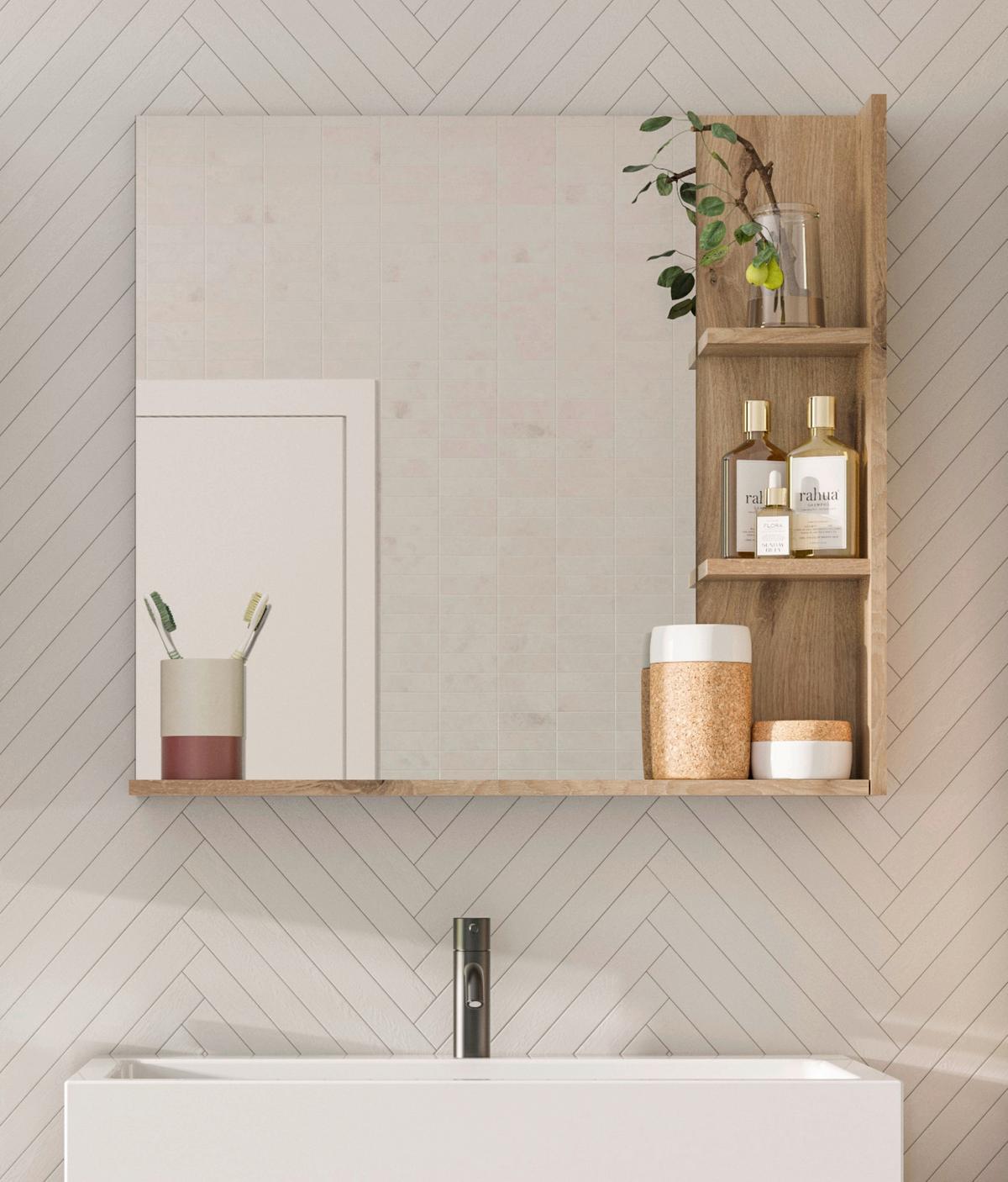Wandspiegel Mason 79x73 cm Eichefarben - Eichefarben/Grau, MODERN, Glas/Holzwerkstoff (79/73/13cm) - MID.YOU
