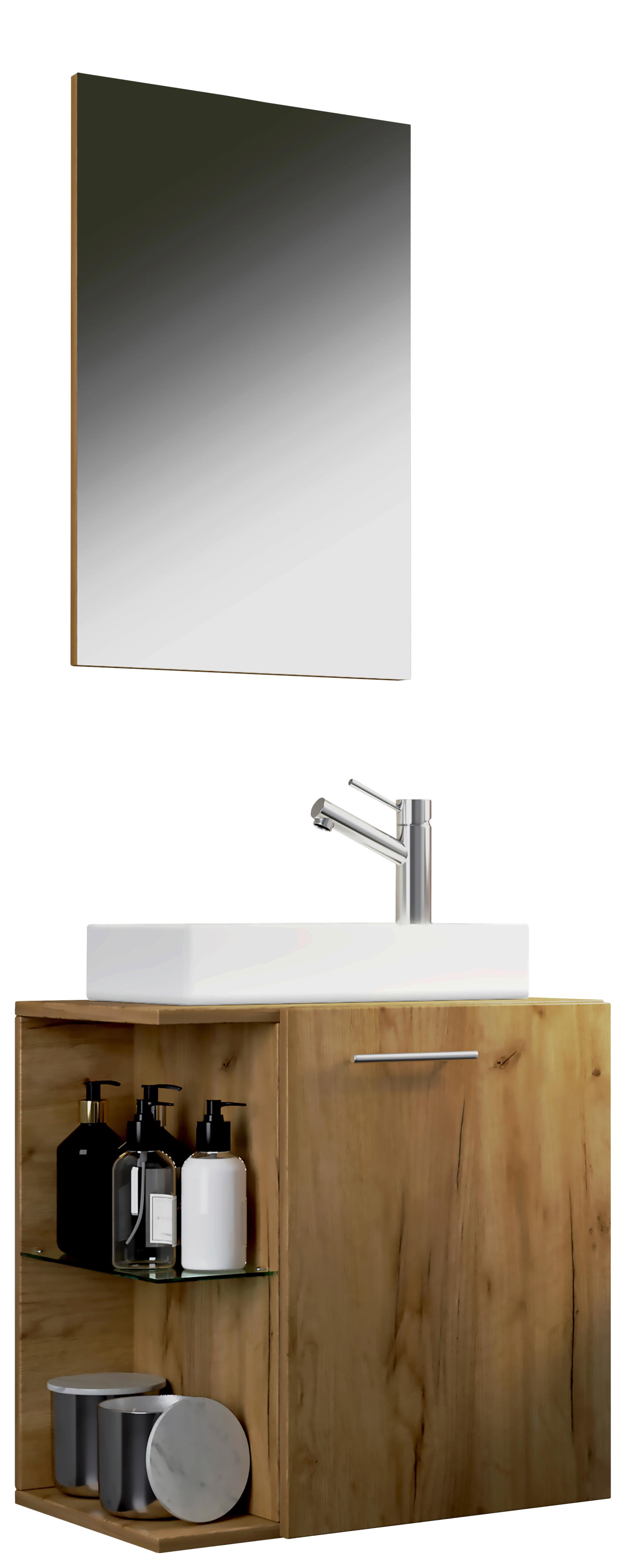 Gästebad Möbel-set 2-teilig Hausa B: 62,5 Cm Eiche Dekor - Honigeiche/Weiß, MODERN, Keramik/Holzwerkstoff (52cm) - MID.YOU