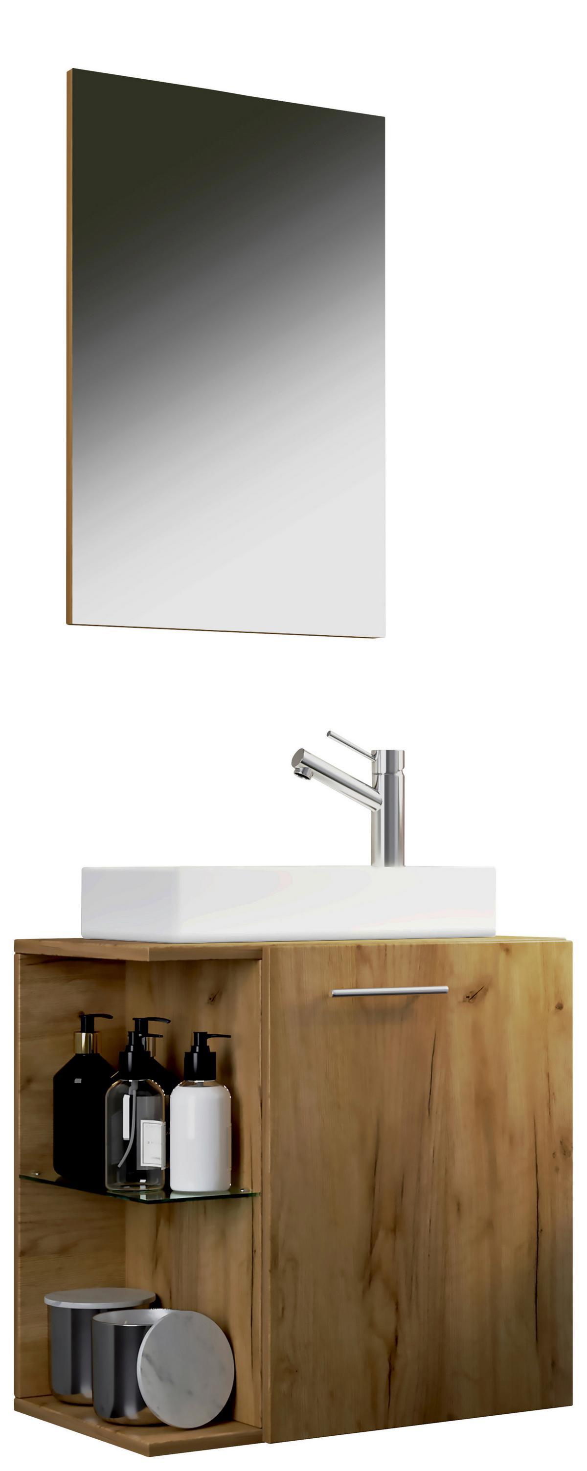 Gästebad Möbel-Set 2-Teilig Hausa B: 62,5 cm Eiche Dekor - Honigeiche/Weiß, MODERN, Keramik/Holzwerkstoff (52cm) - MID.YOU