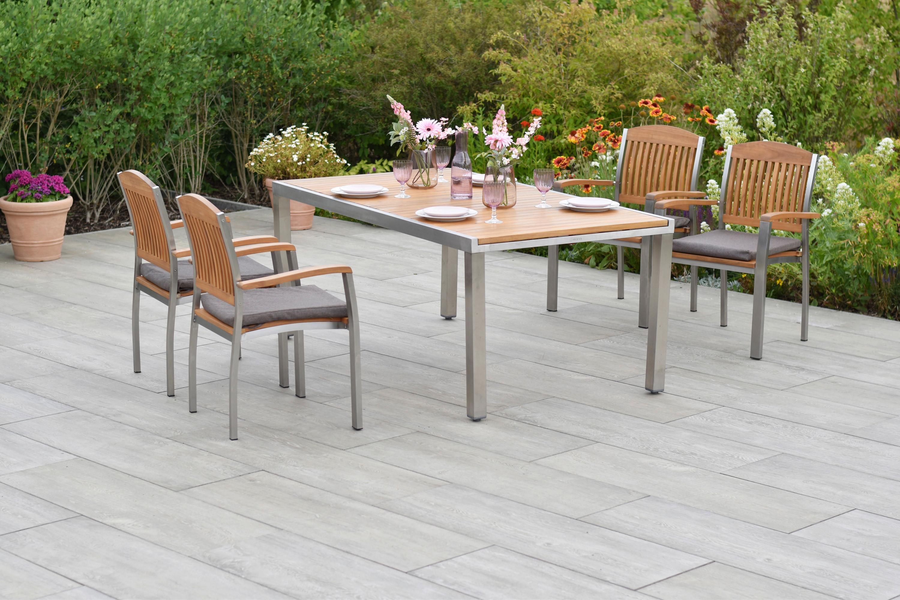 Gartenset Keros - Silberfarben/Naturfarben, MODERN, Holz/Textil - Gardenson