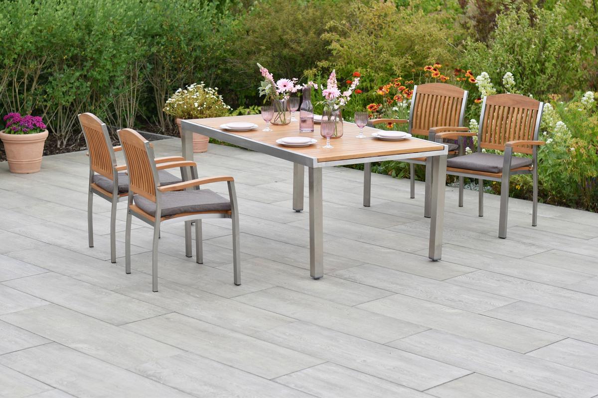 Gartenset Keros - Silberfarben/Naturfarben, MODERN, Holz/Textil - Gardenson