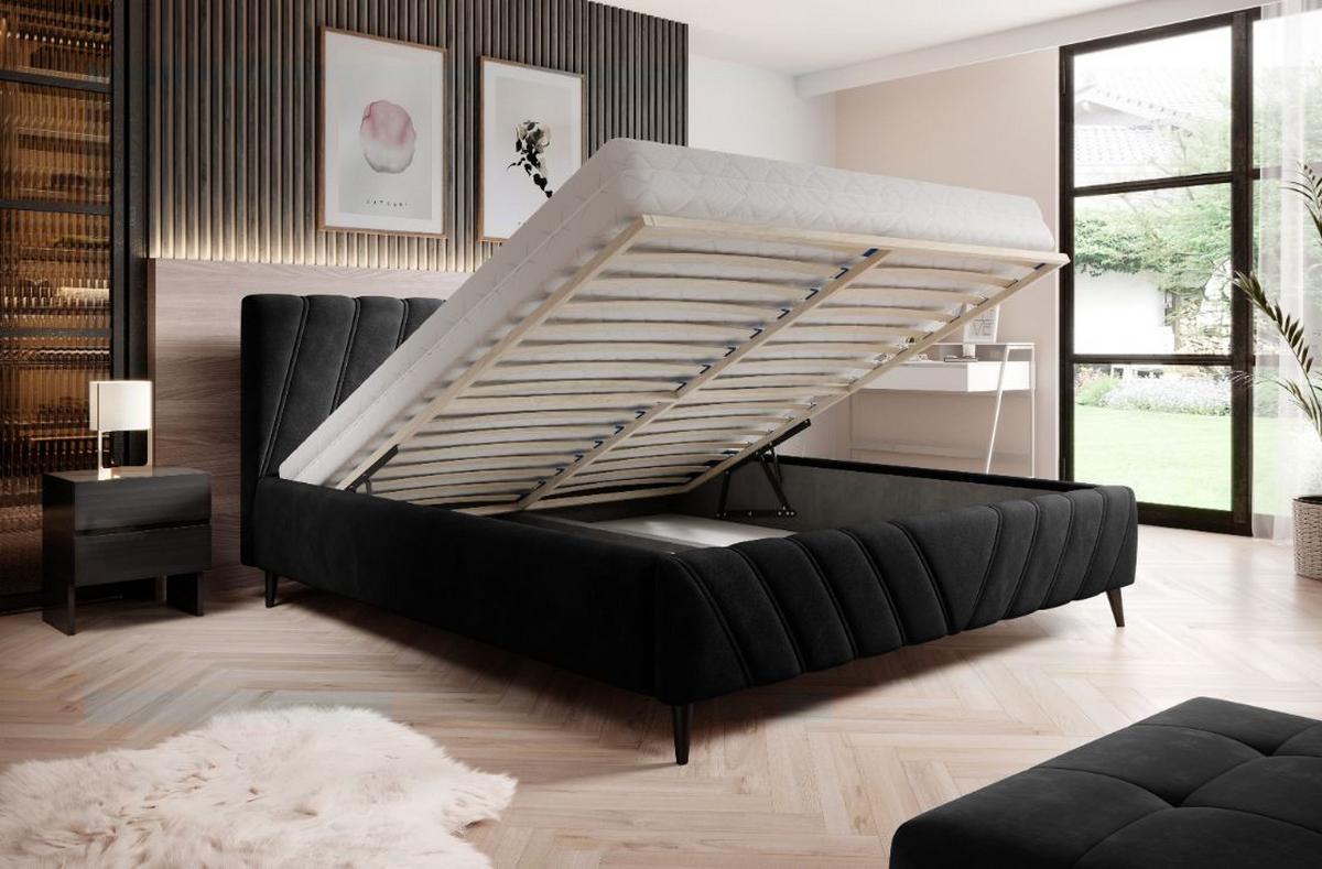 Postel Melli s roštem a úložným prostorem 160x200cm - černá, Design, dřevo/textil (160/200cm)