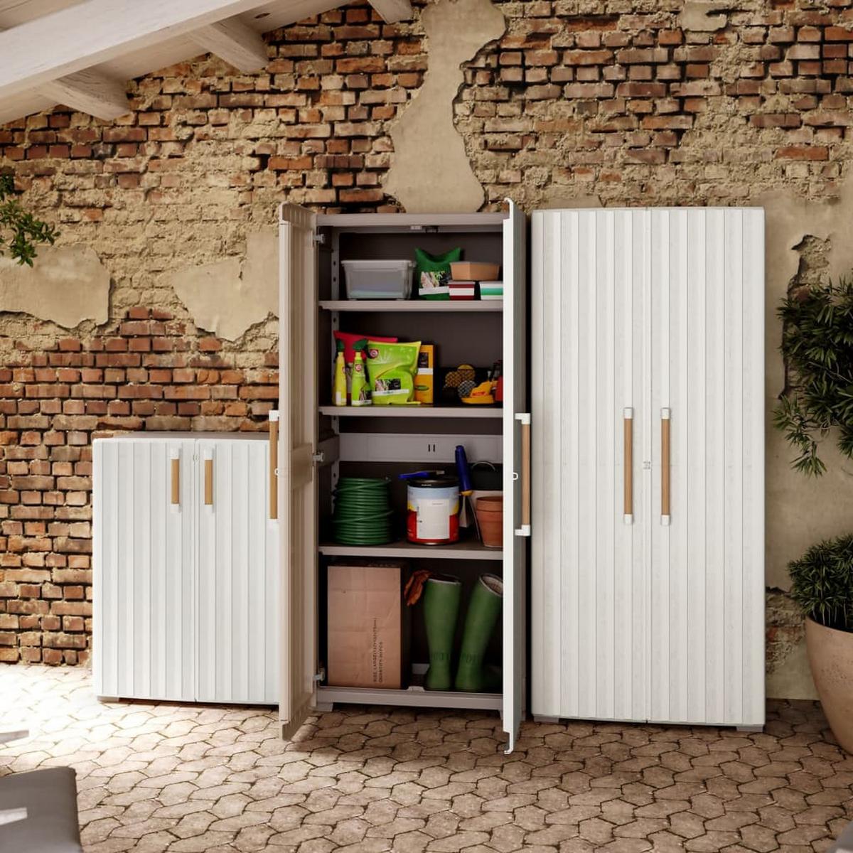 Univerzální skříň z plastu, béžová - béžová, Moderní, dřevo/plast (80/180/45cm)