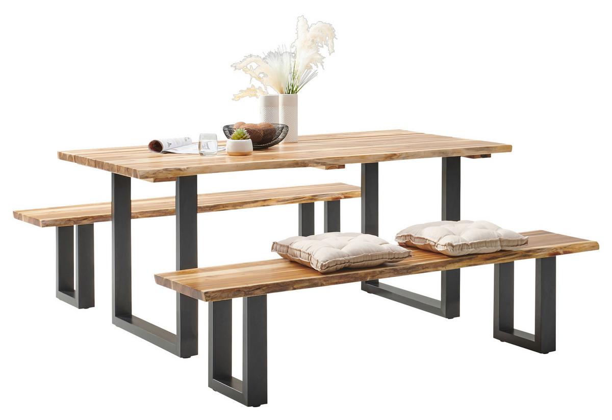 Gartentisch Bern Aus Akazienholz/Metall L: 180 cm - Schwarz/Akaziefarben, MODERN, Holz/Metall (180/76/90cm) - Beldano