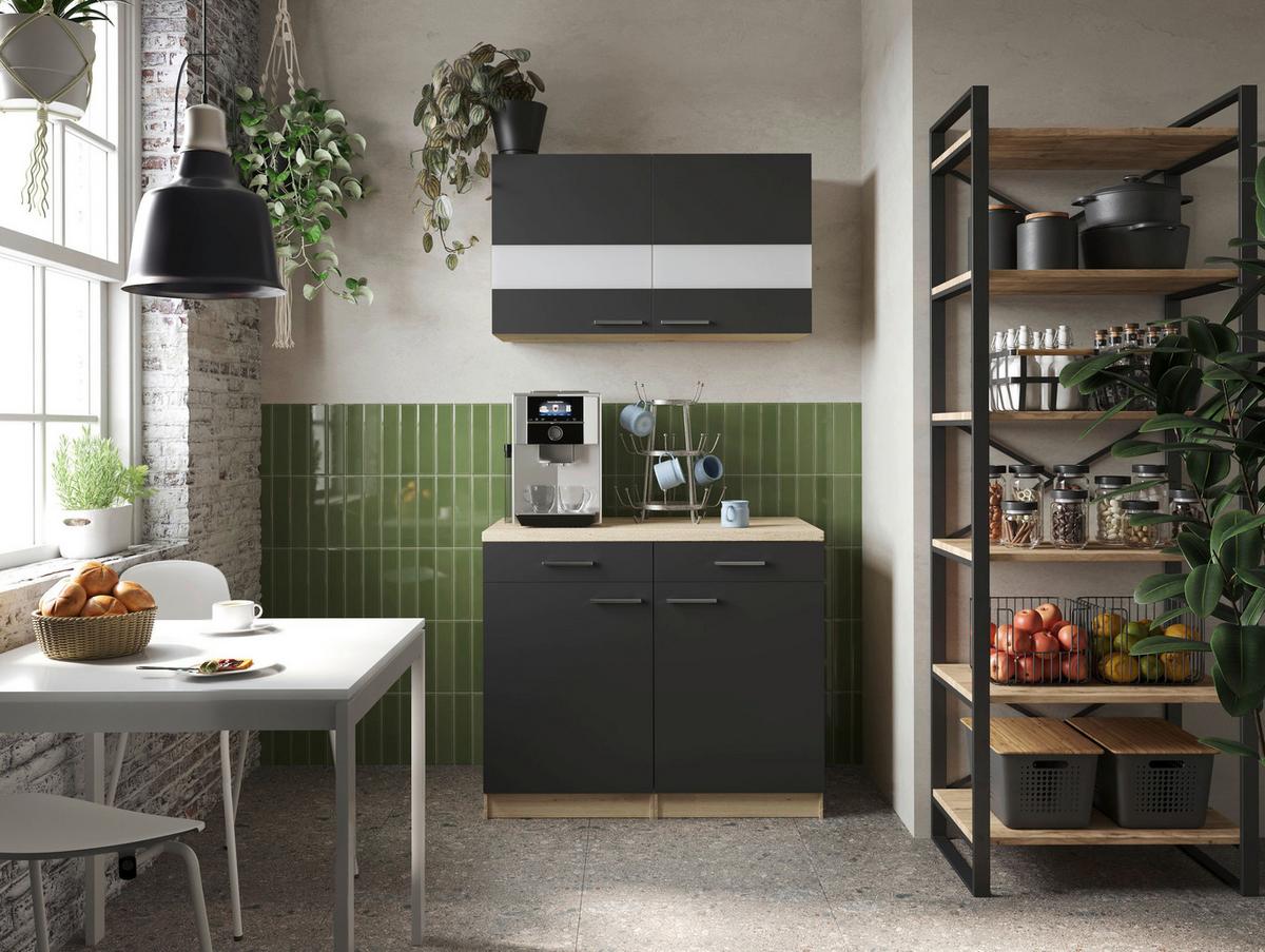 Buffet Merle Schwarz, Eiche Dekor B: 100 cm - Eichefarben/Schwarz, Basics, Glas/Holzwerkstoff (100/200/60cm) - Respekta