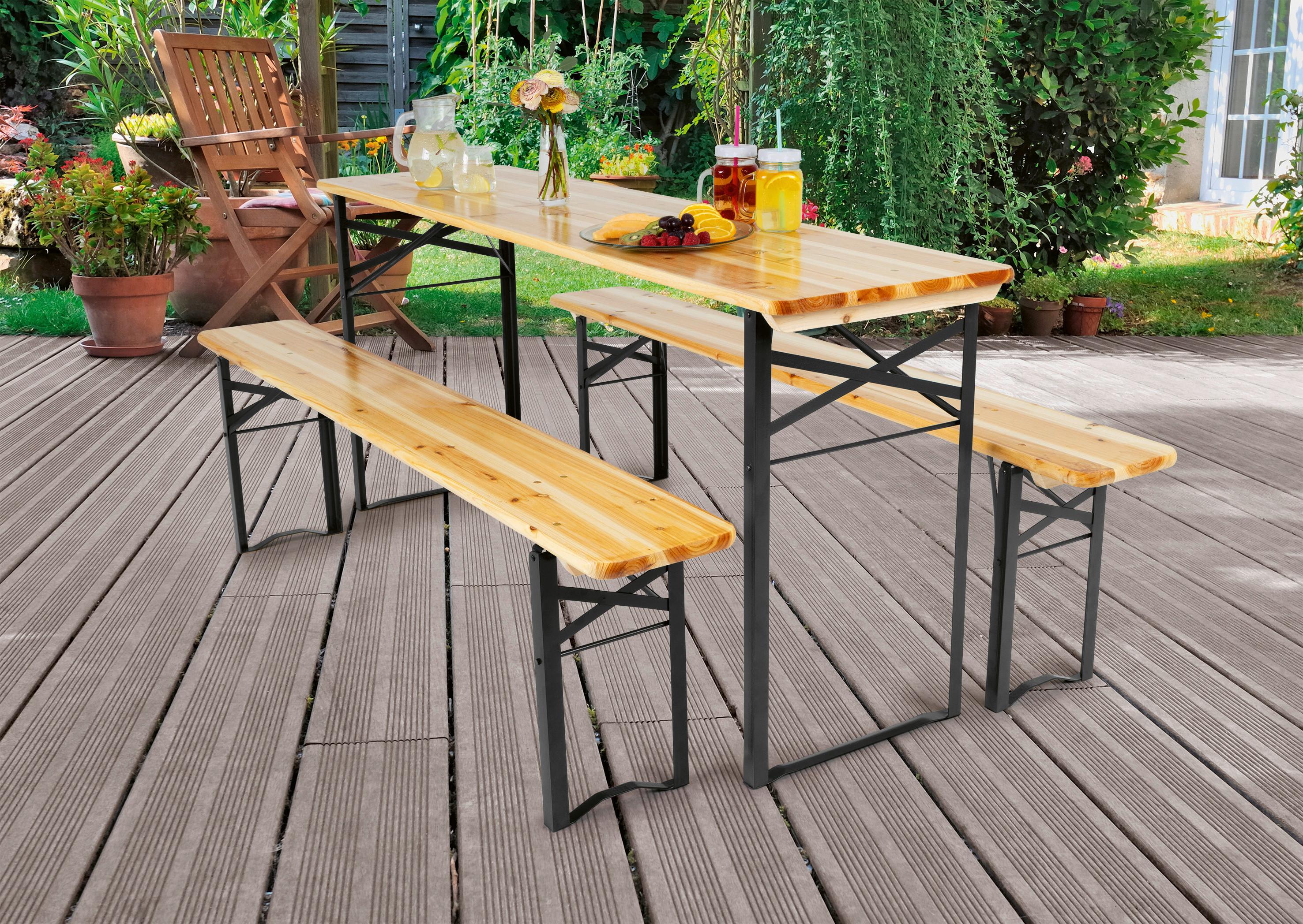 Bierzeltgarnitur 3tlg. - Fichtefarben, Basics, Holz/Metall (167/46/75cm)