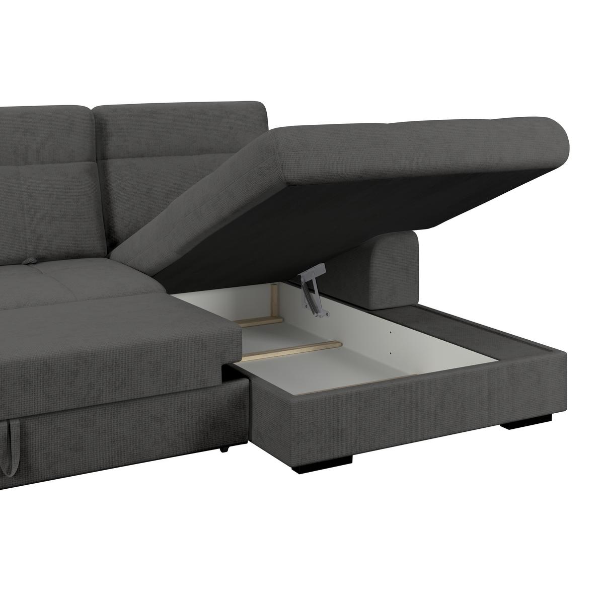 Ecksofa mit Bettfunktion Malaga new Chenille graphit - Schwarz/Graphitfarben, KONVENTIONELL, Textil (286/203cm) - Ondega