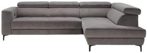 Rohová sedačka EMMA, pravá, šedá,nast.op.hl.,USB,el. výsuv - šedá/černá, Moderní, textil (301/210cm)