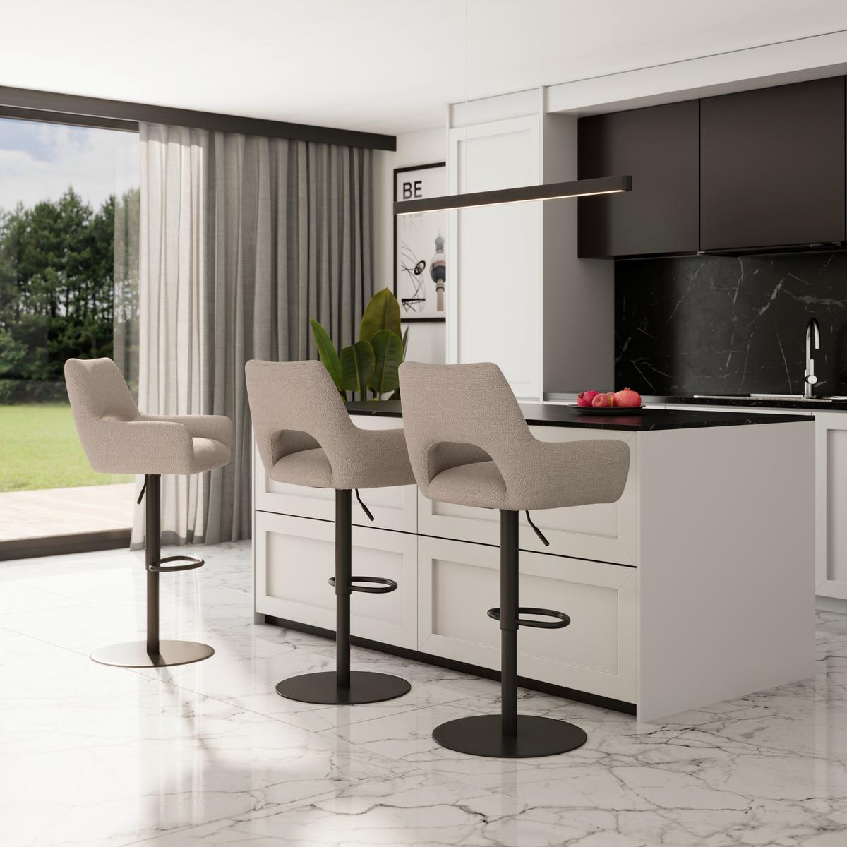 Barová stolička Tami, krémová - čierna/krémová, Modern, kov/drevo (46/82-102/51cm) - Bessagi Home