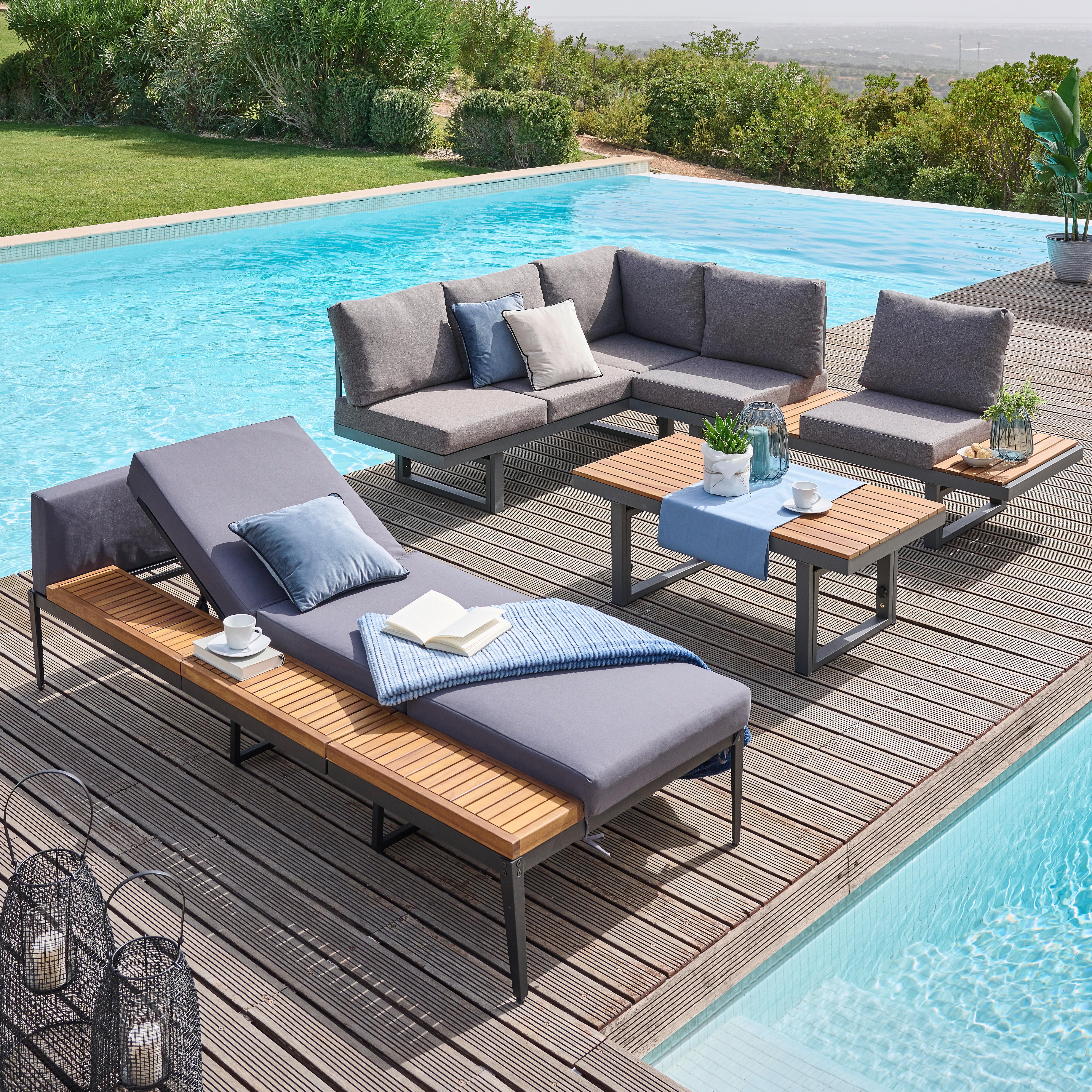 Loungegarnitur 3-tlg Paris Aus Akazienholz/stahl Mit Kissen - Grau/Teakfarben, MODERN, Holz/Metall (240/177/42/51cm) - Beldano