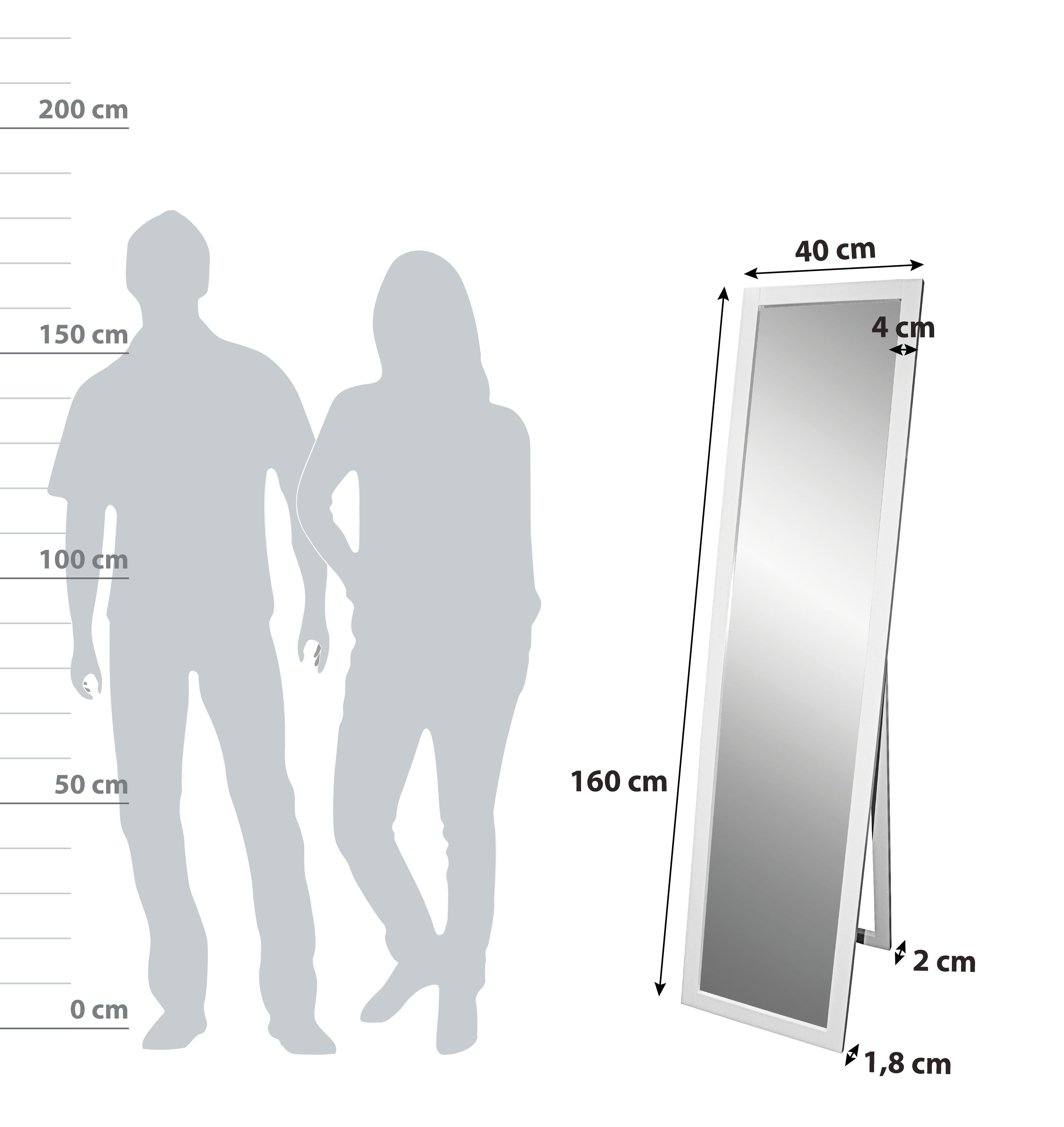 Standspiegel Meggy BxH: 40x160 cm mit Holzrahmen Weiß - Weiß, MODERN, Glas/Holz (40/160/3,8cm)