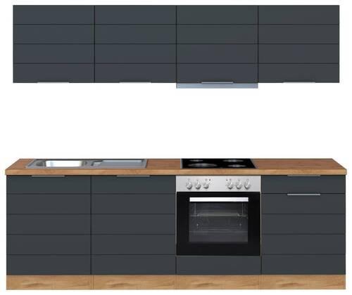 Küchenzeile Florenz mit Geräte B: 240 cm Grau/Eiche Dekor - Eiche Wotan/Grau, Design, Holzwerkstoff (240cm) - Held