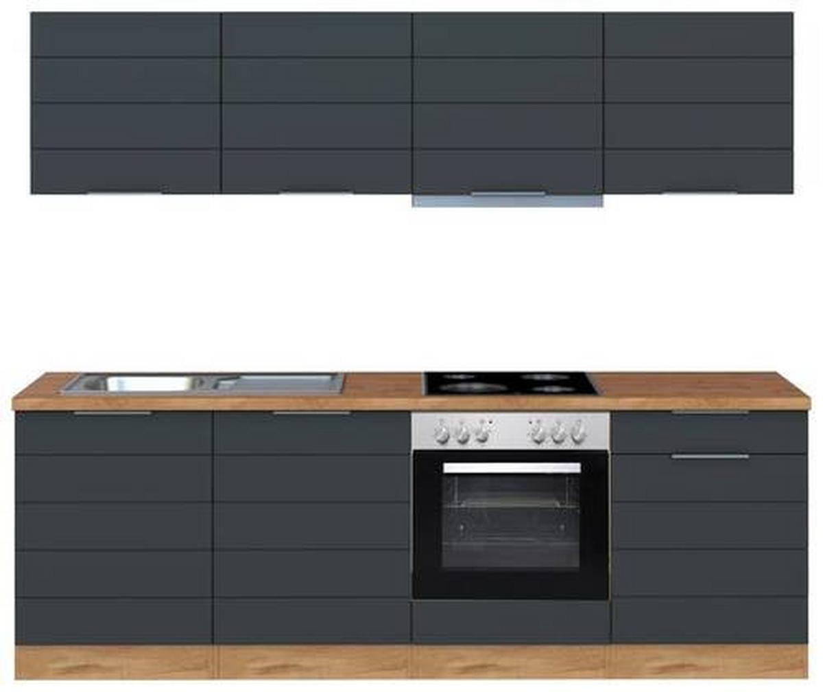 Küchenzeile Florenz mit Geräte B: 240 cm Grau/Eiche Dekor - Eiche Wotan/Grau, Design, Holzwerkstoff (240cm) - Held