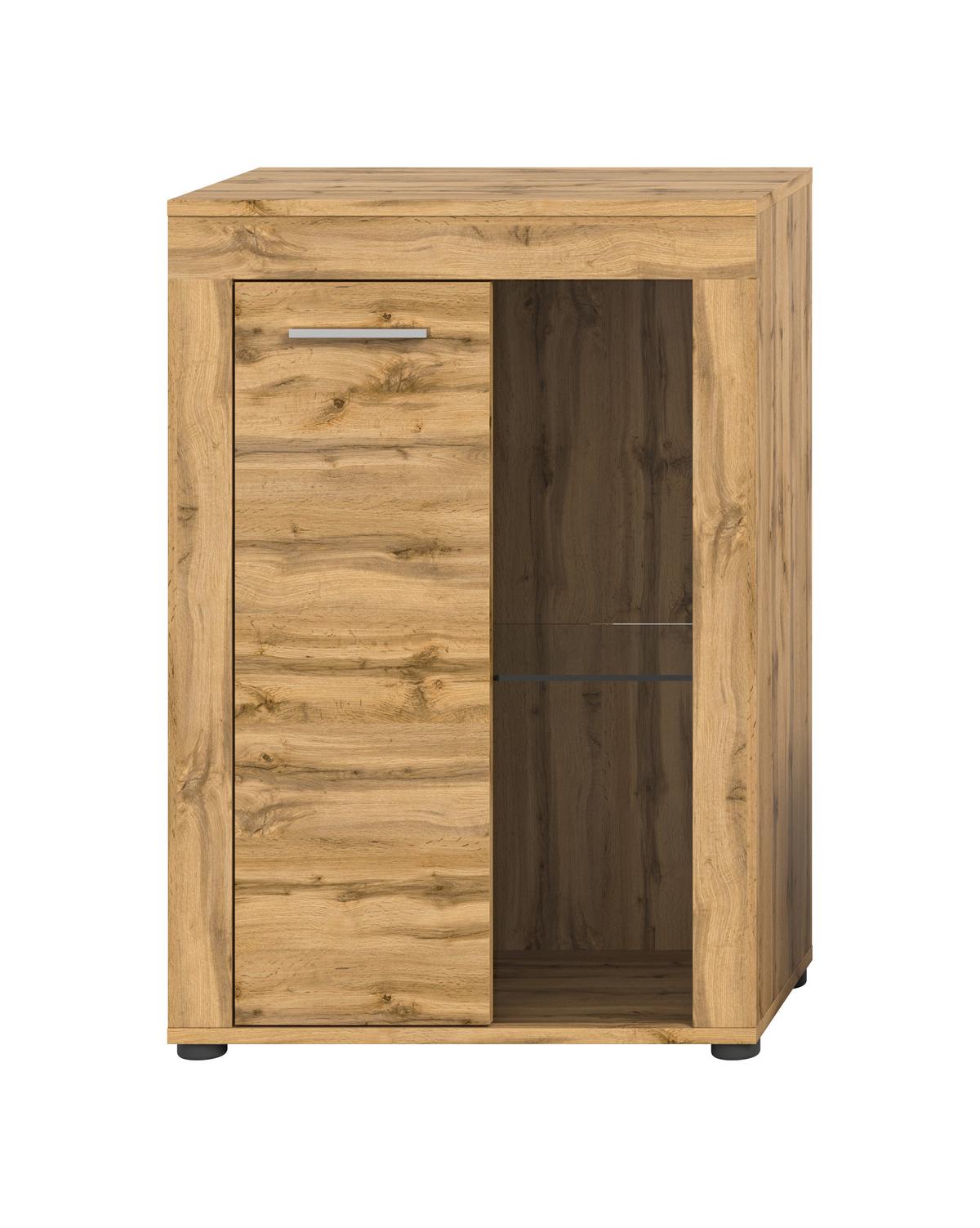 Vitrine Jam Eiche Dekor B: 86 cm - Eiche Wotan/Schwarz, Design, Glas/Holzwerkstoff (86/60/35cm) - MID.YOU