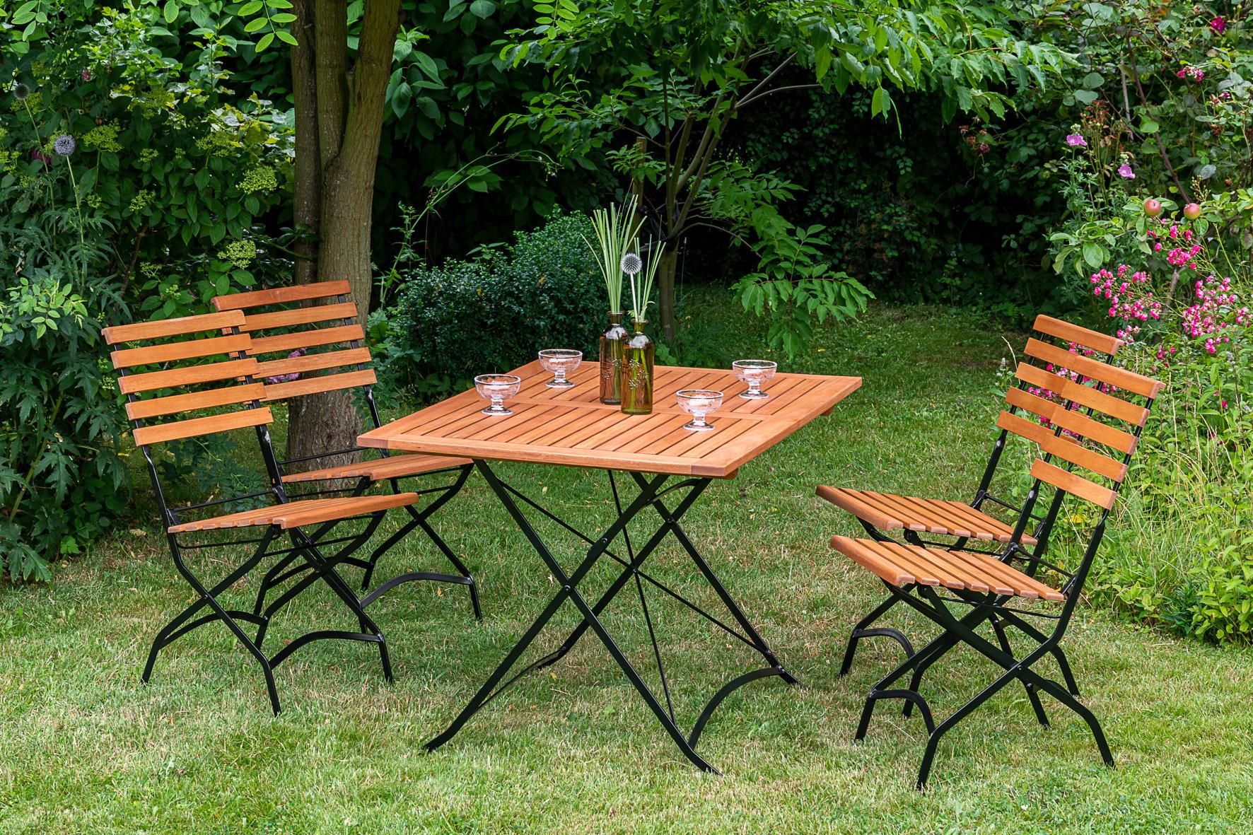Gartensessel klappbar 2er-Set Schlossgarten Echtholz/Metall - Schwarz/Naturfarben, ROMANTIK / LANDHAUS, Holz/Metall (47/59/86cm) - Gardenson