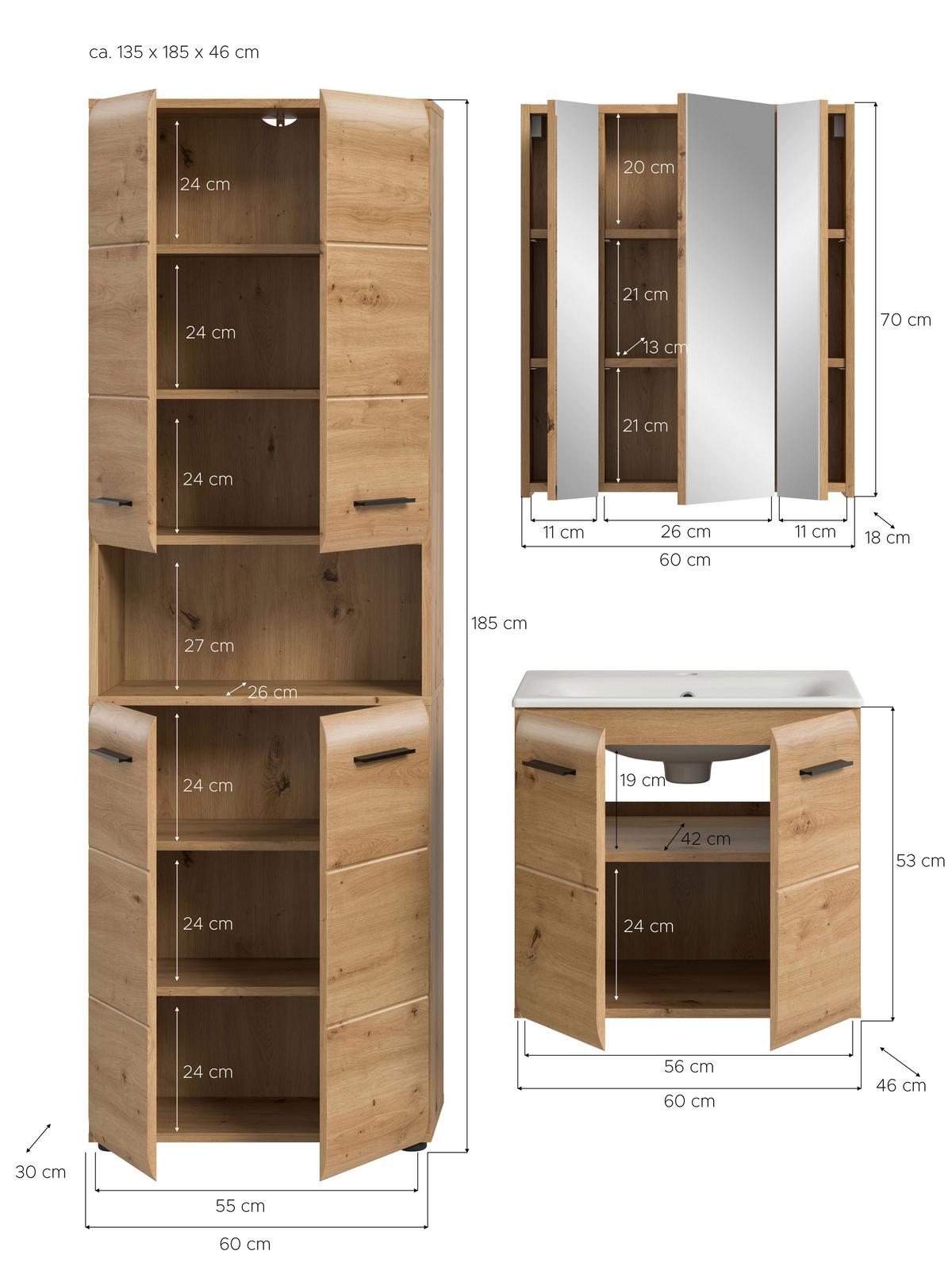 Badezimmer Ice Eiche Artisan Dekor B: 120cm - Schwarz/Eiche Artisan, Basics, Keramik/Holzwerkstoff (120cm) - MID.YOU