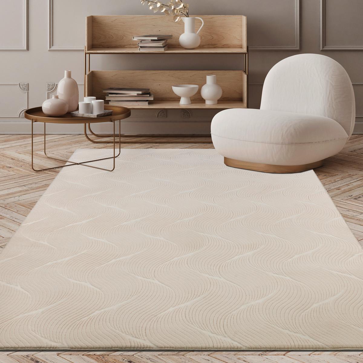 Webteppich Stilo - Creme, KONVENTIONELL, Textil (80/150cm)