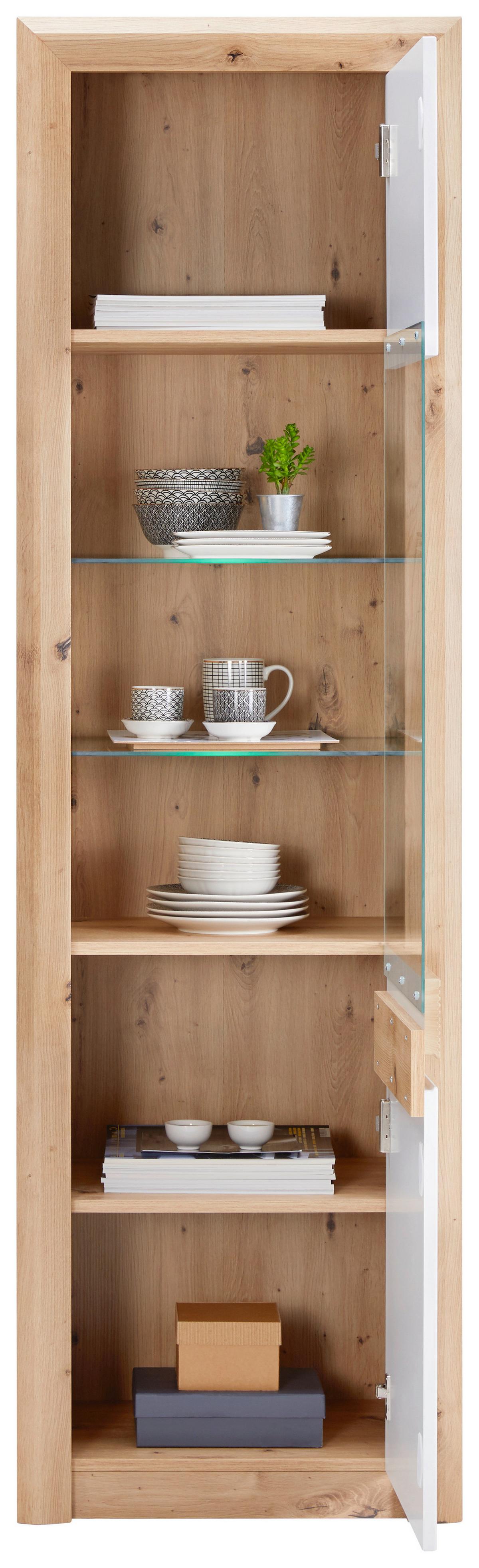 Vitrine Kashmir New B: 57 cm inkl. LED, Eiche Dekor/Weiß - Eichefarben/Schwarz, MODERN, Glas/Holzwerkstoff (57/192/41cm) - James Wood