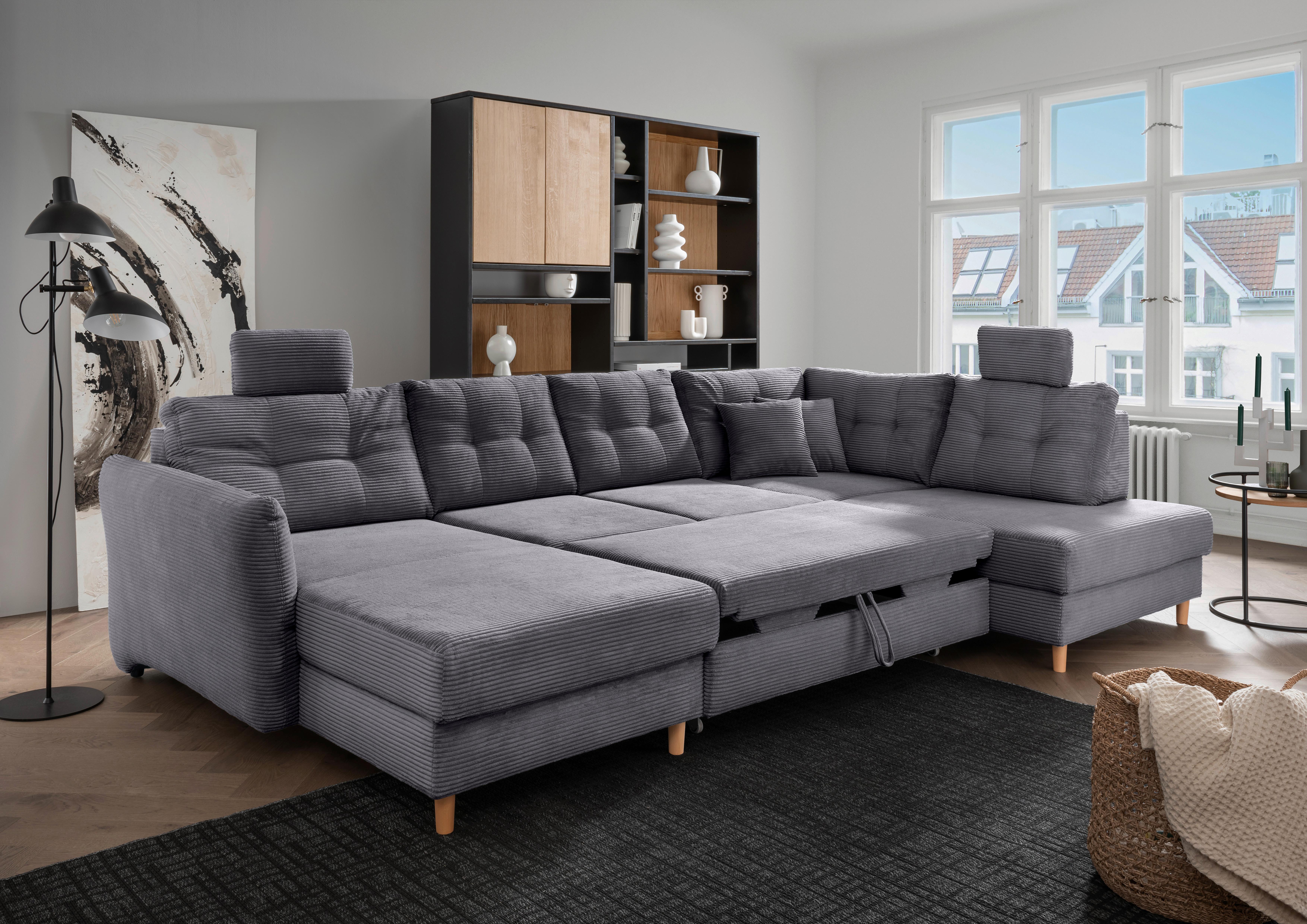 Wohnlandschaft Brizzini Grau S: 176x338-352 cm - Naturfarben/Grau, MODERN, Textil (176/338-352/206cm) - Livetastic