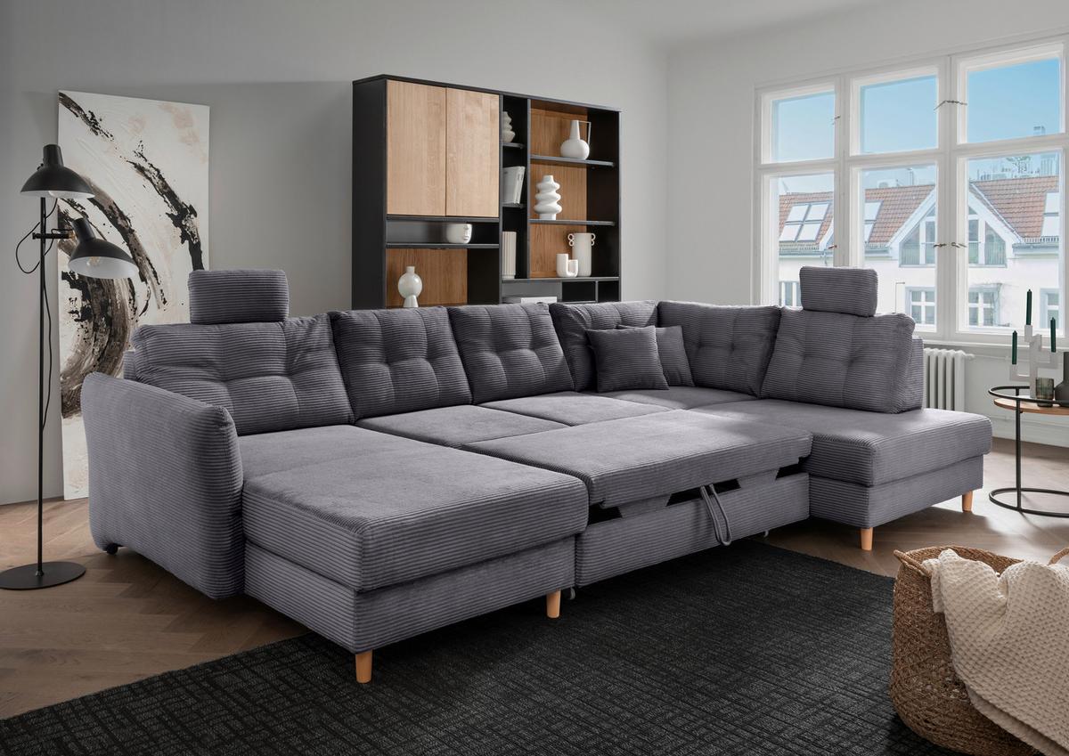 Wohnlandschaft Brizzini Grau S: 176x338-352 cm - Naturfarben/Grau, MODERN, Textil (176/338-352/206cm) - Livetastic