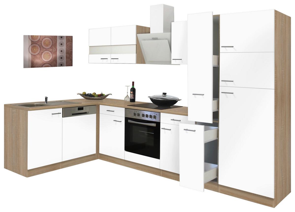 Eckküche Economy Mit Geräten 172 Cm Weiß/eichefarben - Eichefarben/Weiß, Basics, Glas/Holzwerkstoff (172/310cm) - Respekta