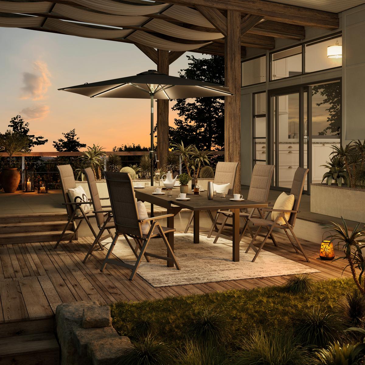 Sonnenschirm Led Dm: 270 Cm Led-Beleuchtung Dunkelgrau - Dunkelgrau, MODERN, Textil/Metall (270/236cm) - Beldano