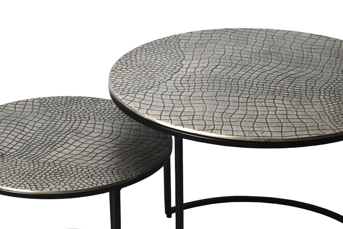 Beistelltischset 2-teilig Aluminium lackiert - Silberfarben/Schwarz, Design, Metall (60/45/60cm) - Livetastic