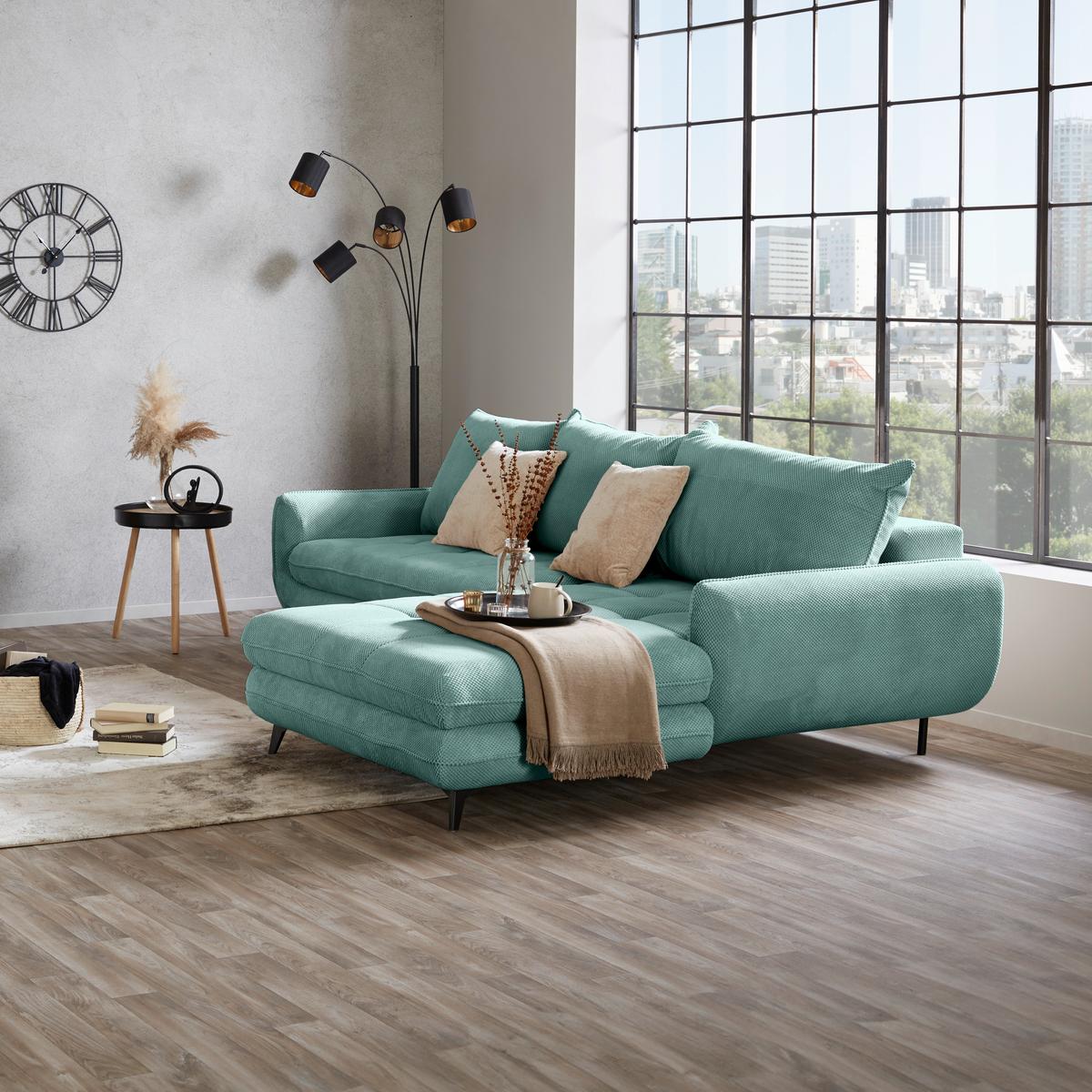 Ecksofa Wave - Türkis/Schwarz, MODERN, Holz/Textil (266/189cm)
