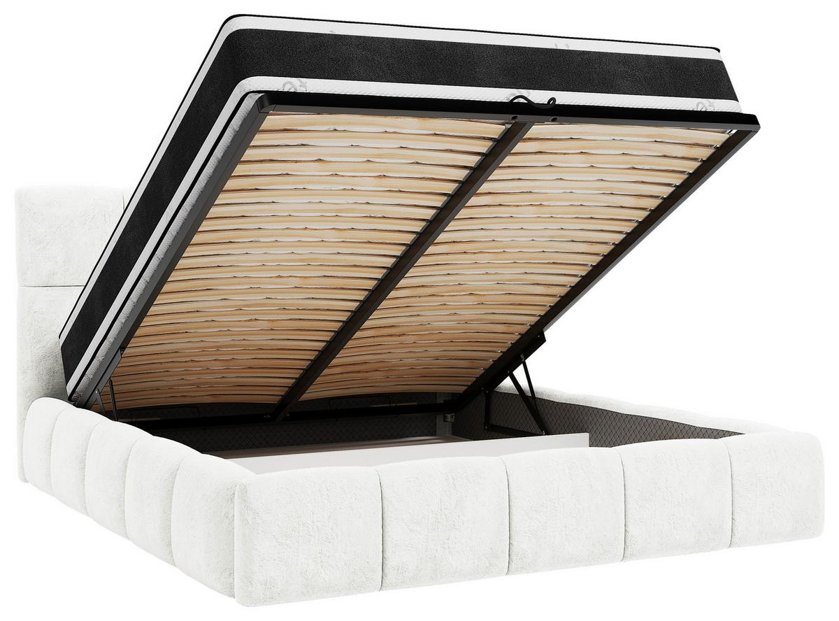 Polsterbett Cherry Microfaser Velours, Weiß, Lf: 140x200 Cm - Schwarz/Weiß, MODERN, Holz/Holzwerkstoff (140/200cm) - MID.YOU