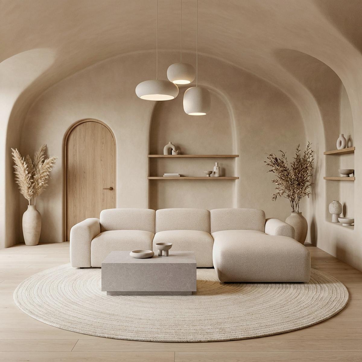 Rohová sedačka MARLO, oboustranná, hnědá žinylka - černá/přírodní barvy, Moderní, dřevo/textil (263/162cm) - Bessagi Home