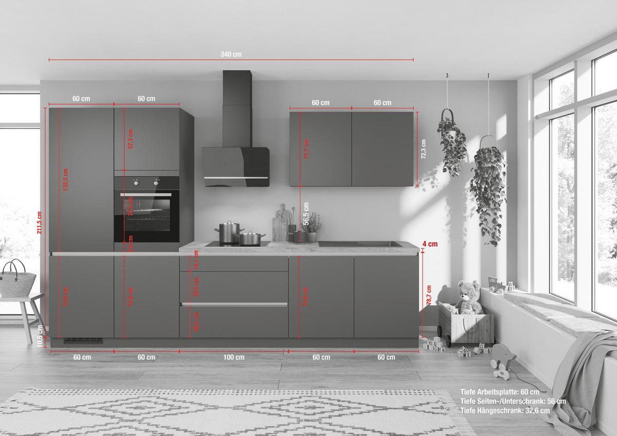 Küchenleerblock Ip3150 - Eichefarben/Graphitfarben, Design, Holzwerkstoff (340cm) - Impuls