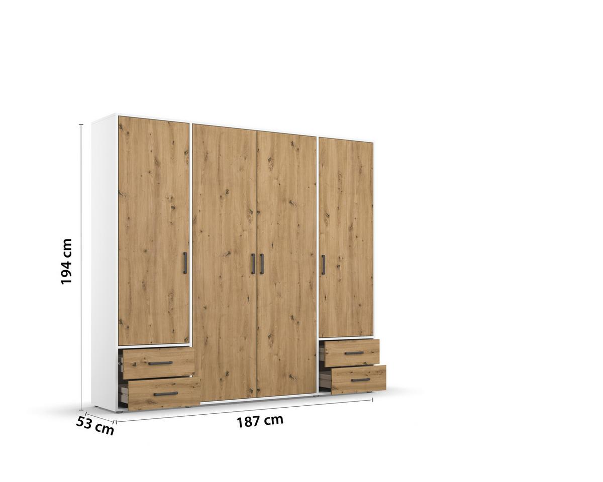 Drehtürenschrank Voyager Weiß,eiche Artisan B: 187 Cm - Eiche Artisan/Weiß, MODERN, Holzwerkstoff (187/194/53cm) - Rauch Möbel