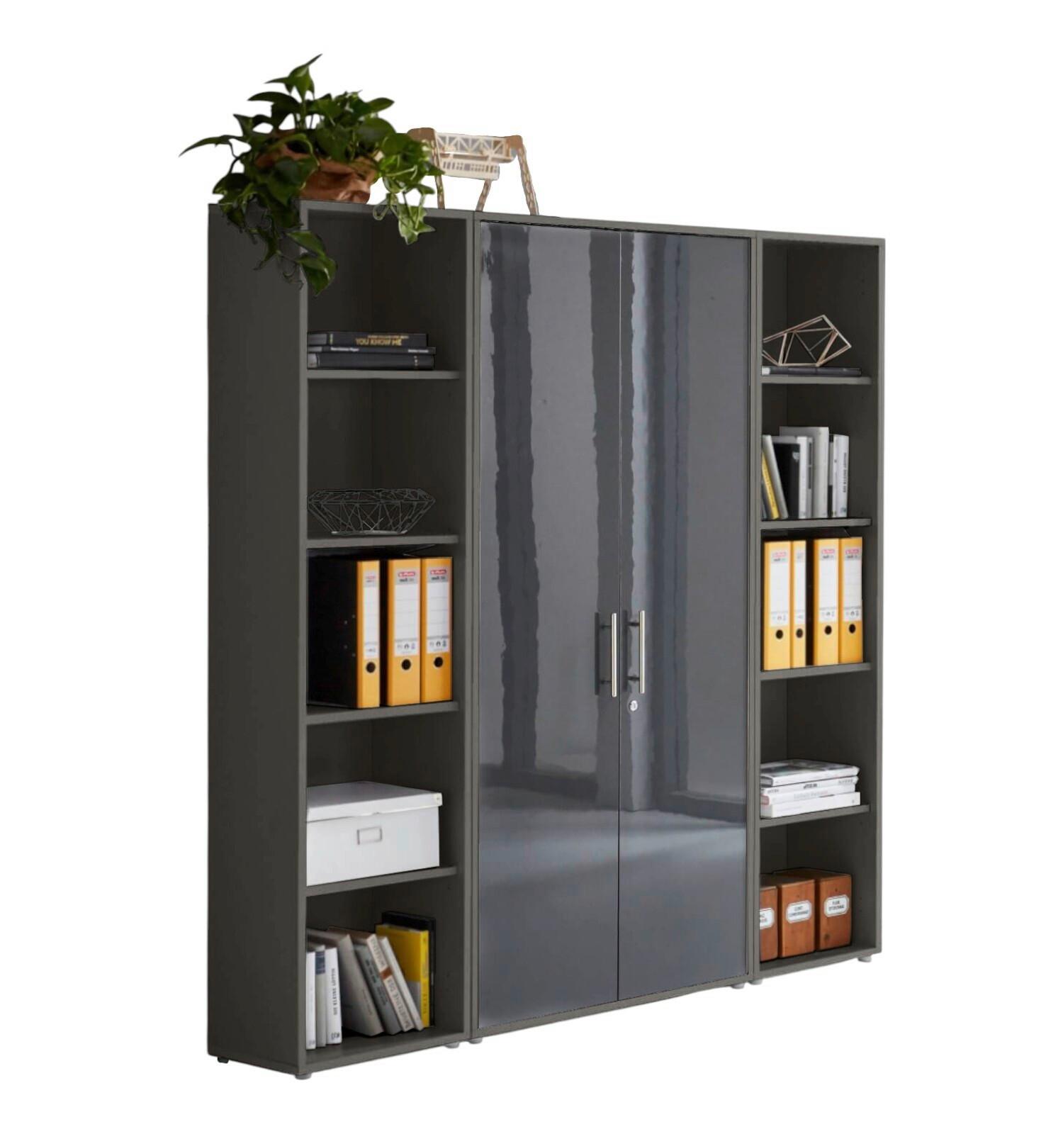 AKTENSCHRANK OFFICE EDITION - SW SET 3 - Anthrazit/Anthrazit Hochglanz, MODERN, Holzwerkstoff (172,6/185,6/33cm) - MID.YOU