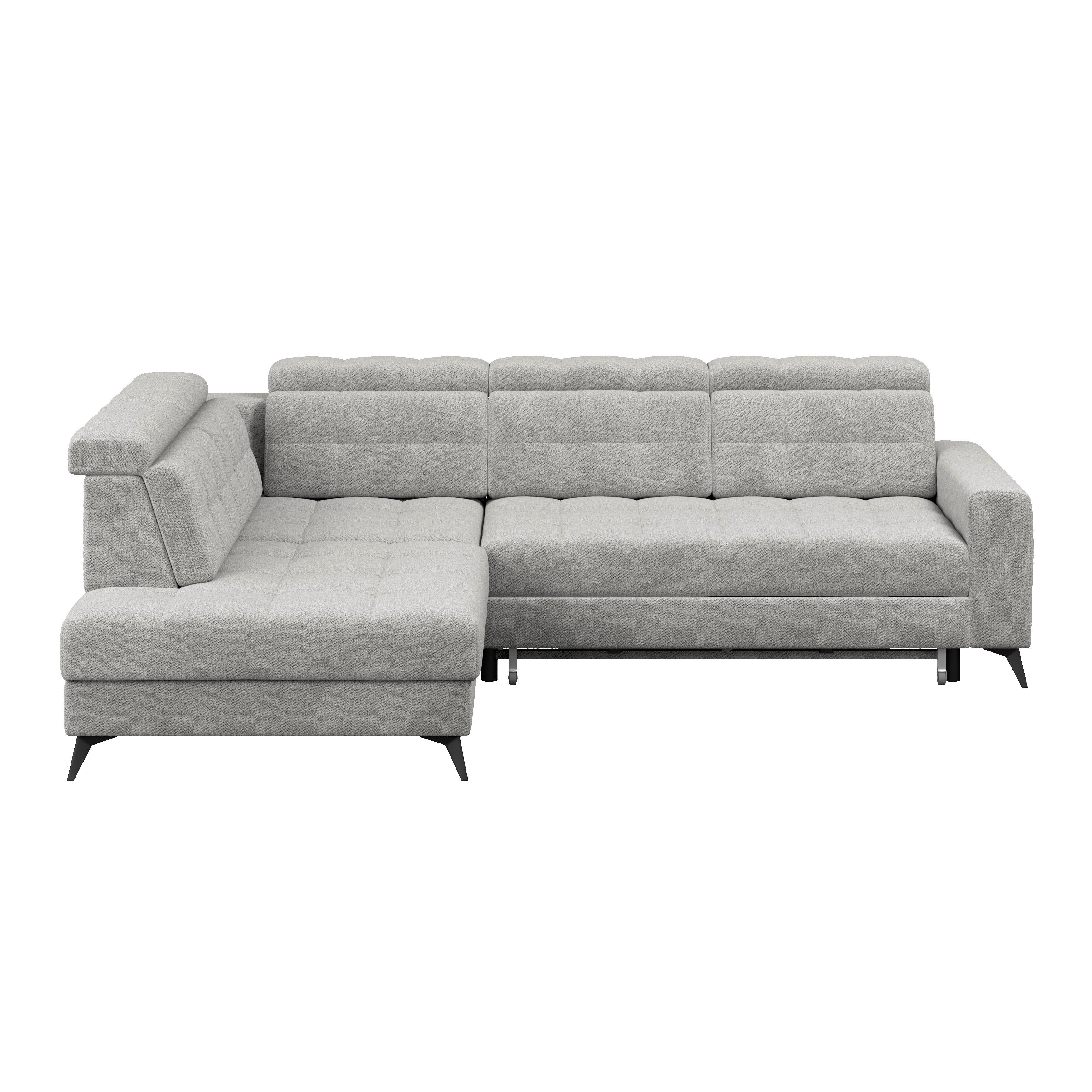 Ecksofa Barletta new Velours hellgrau, 228x289cm - Hellgrau/Schwarz, ROMANTIK / LANDHAUS, Textil (228/289cm) - Luca Bessoni
