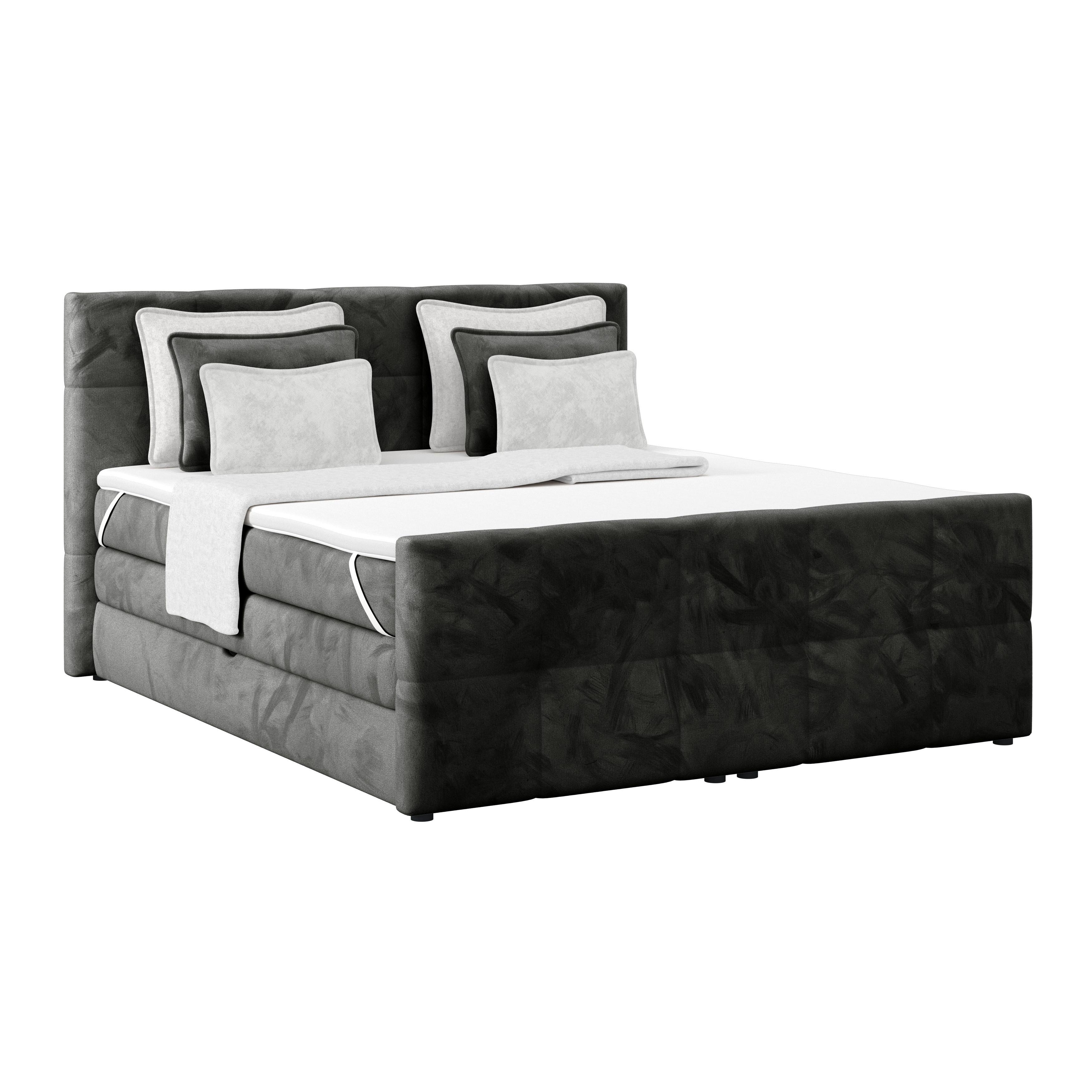 Boxspringbett mit Topper und Bettkasten 180x200 cm Medino - Anthrazit, KONVENTIONELL, Holz/Holzwerkstoff (180/200cm) - Luca Bessoni