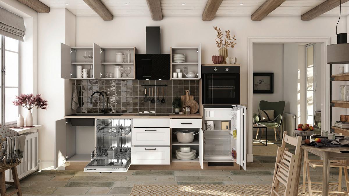 Küchenblock Julia Eiche Dekor/Weiß B: 280 cm - Eichefarben/Weiß, Basics, Holzwerkstoff (280cm) - FlexWell