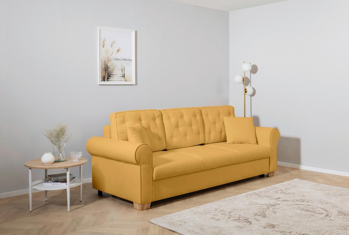 Schlafsofa Arles, Gelb 48 B: 240 Cm - Gelb/Buchefarben, Design, Textil (240/94/98cm) - MID.YOU